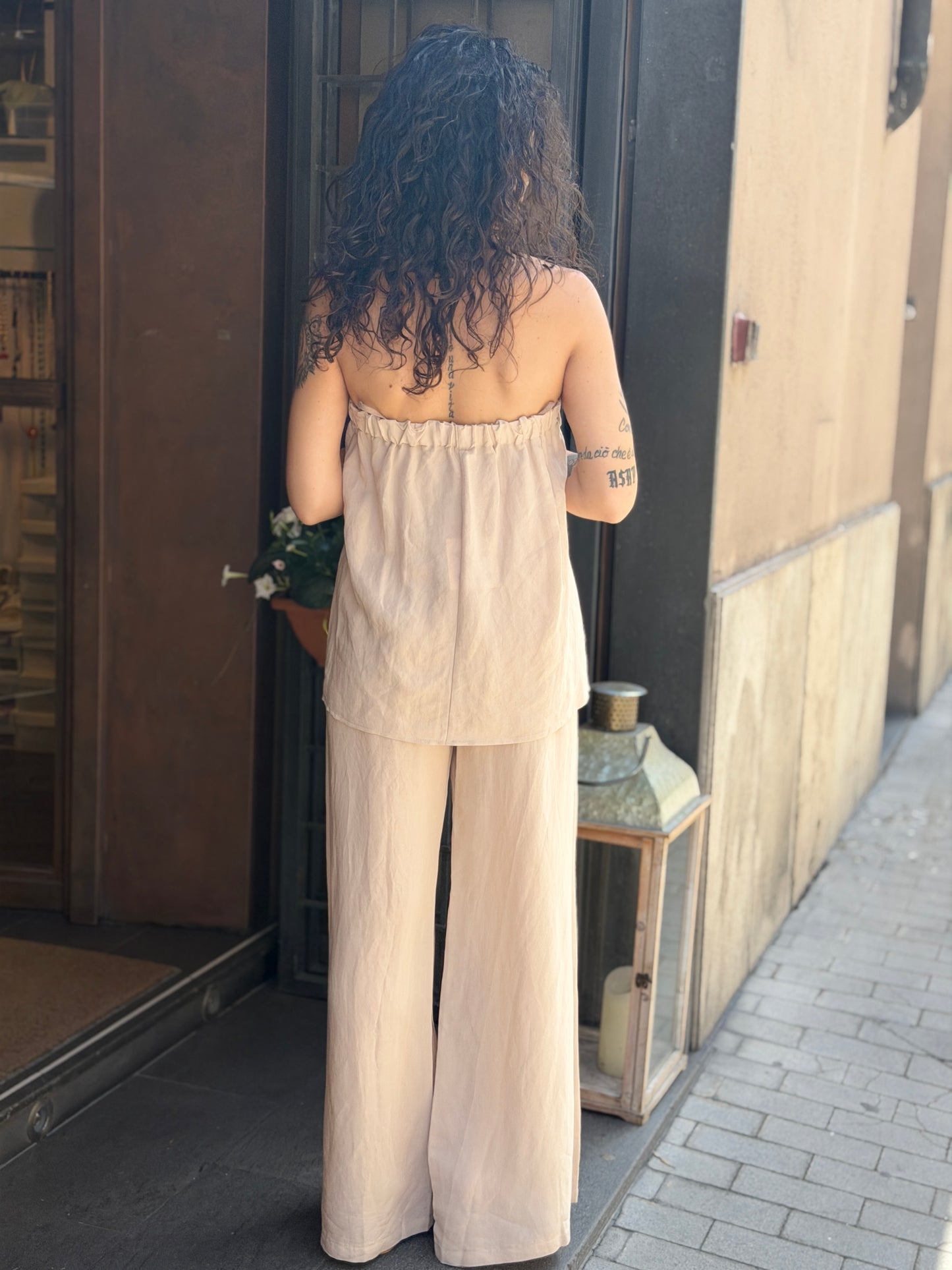 Tensione in Completo Top+Pantalone Gesso e tabacco