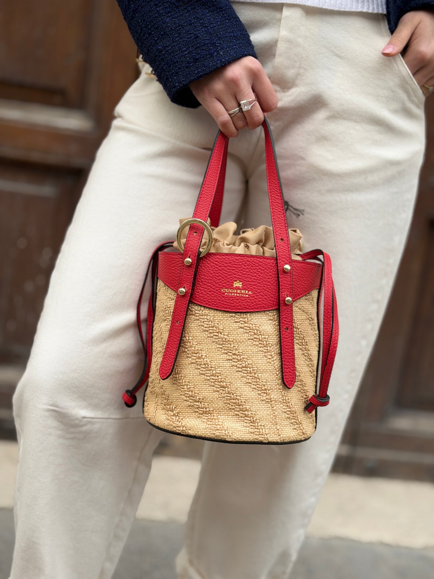 Cuoierie Fiorentina Amber small bucket spiga TOMATO