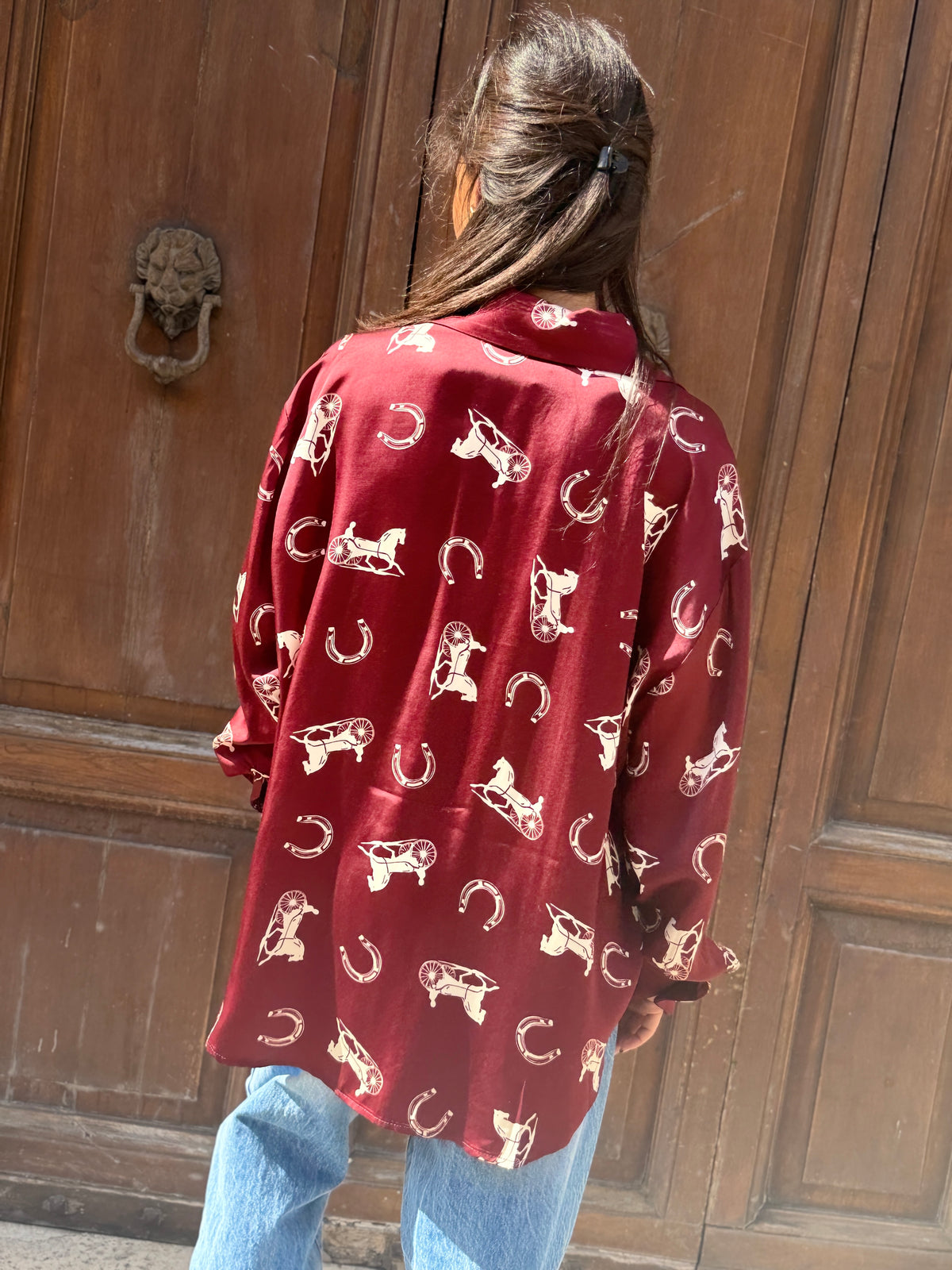 Tensione in Camicia stampa cavalli BLU e BORDEAUX