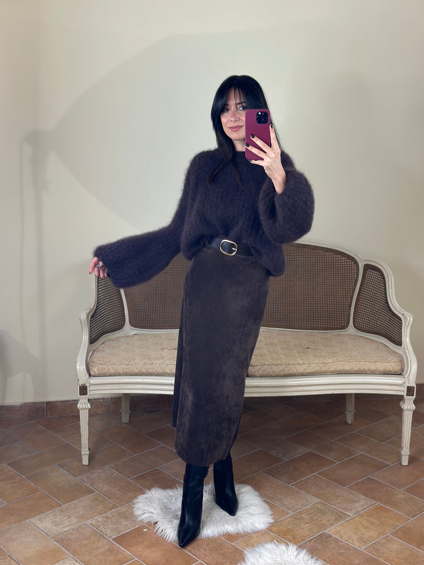 Maglia intrecciata in Kid Mohair CIOCCOLATO