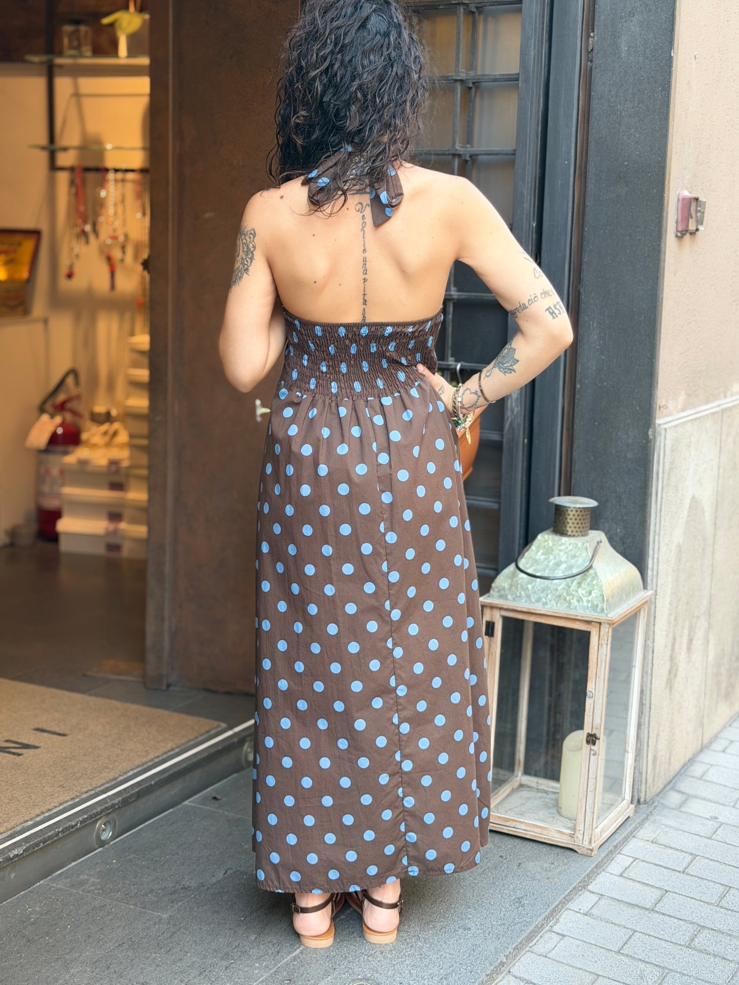 Abito lungo a pois Moro/Denim