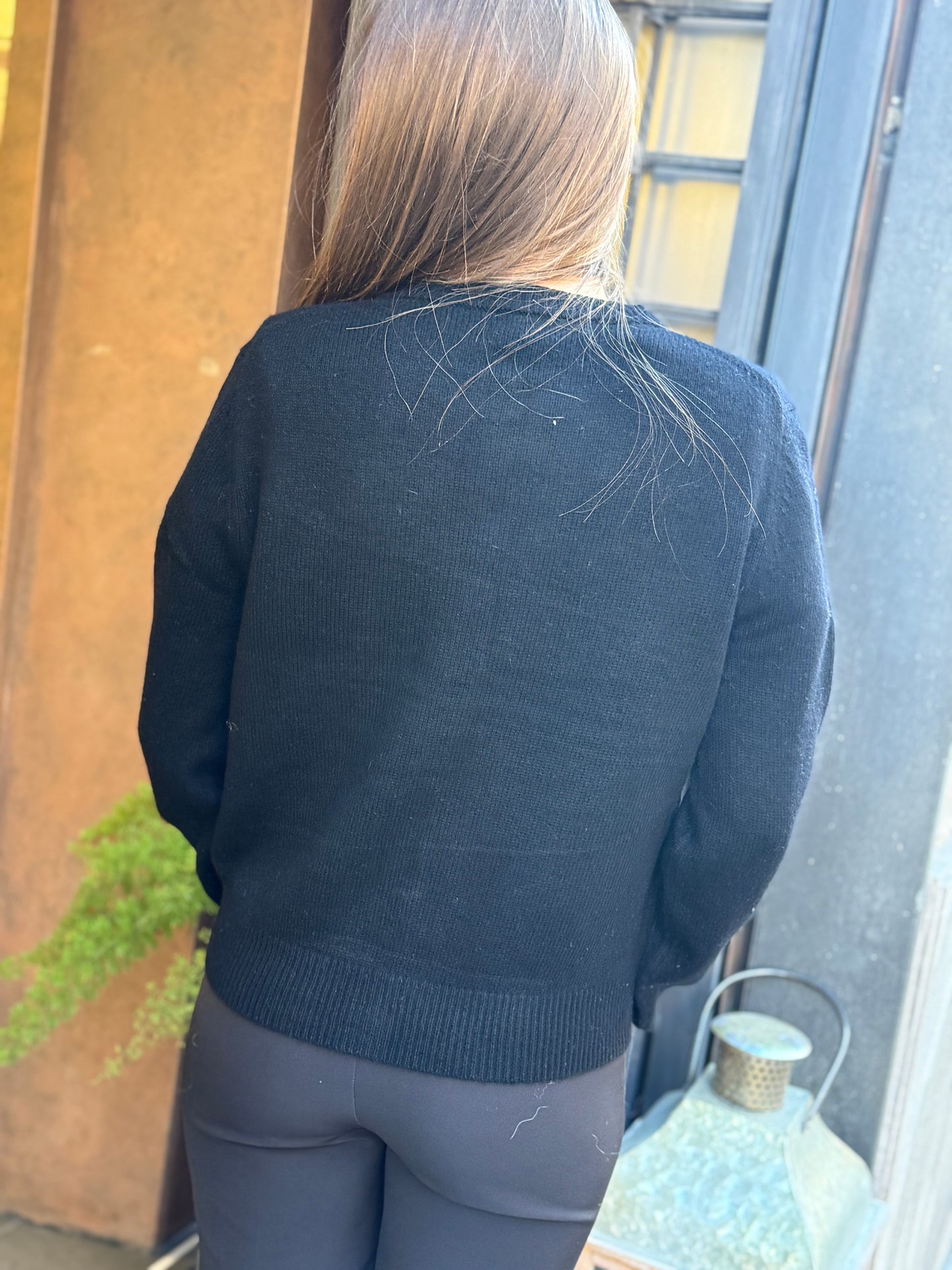 Cardigan GIOIA girocollo con bottoni gioiello NERO