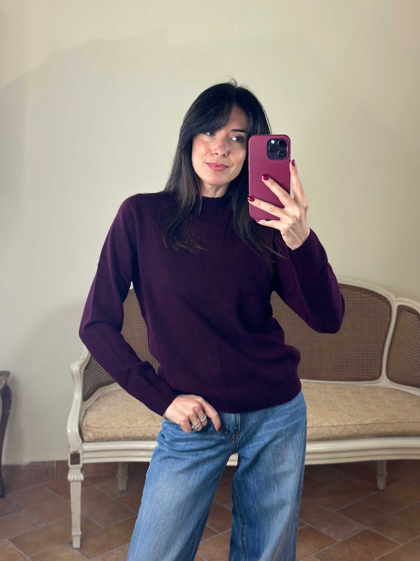 Maglia ANNA mezzo collo misto cachemire BORDEAUX