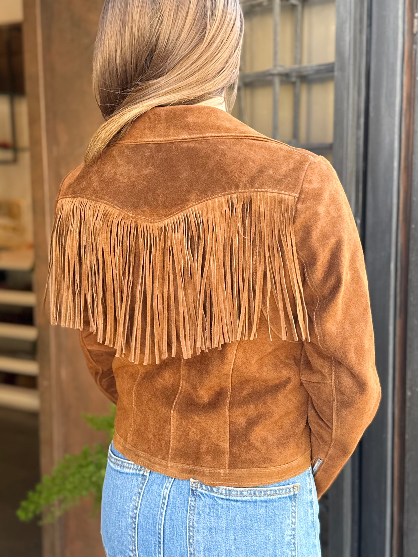 Chiodo in VERA PELLE con frange COGNAC