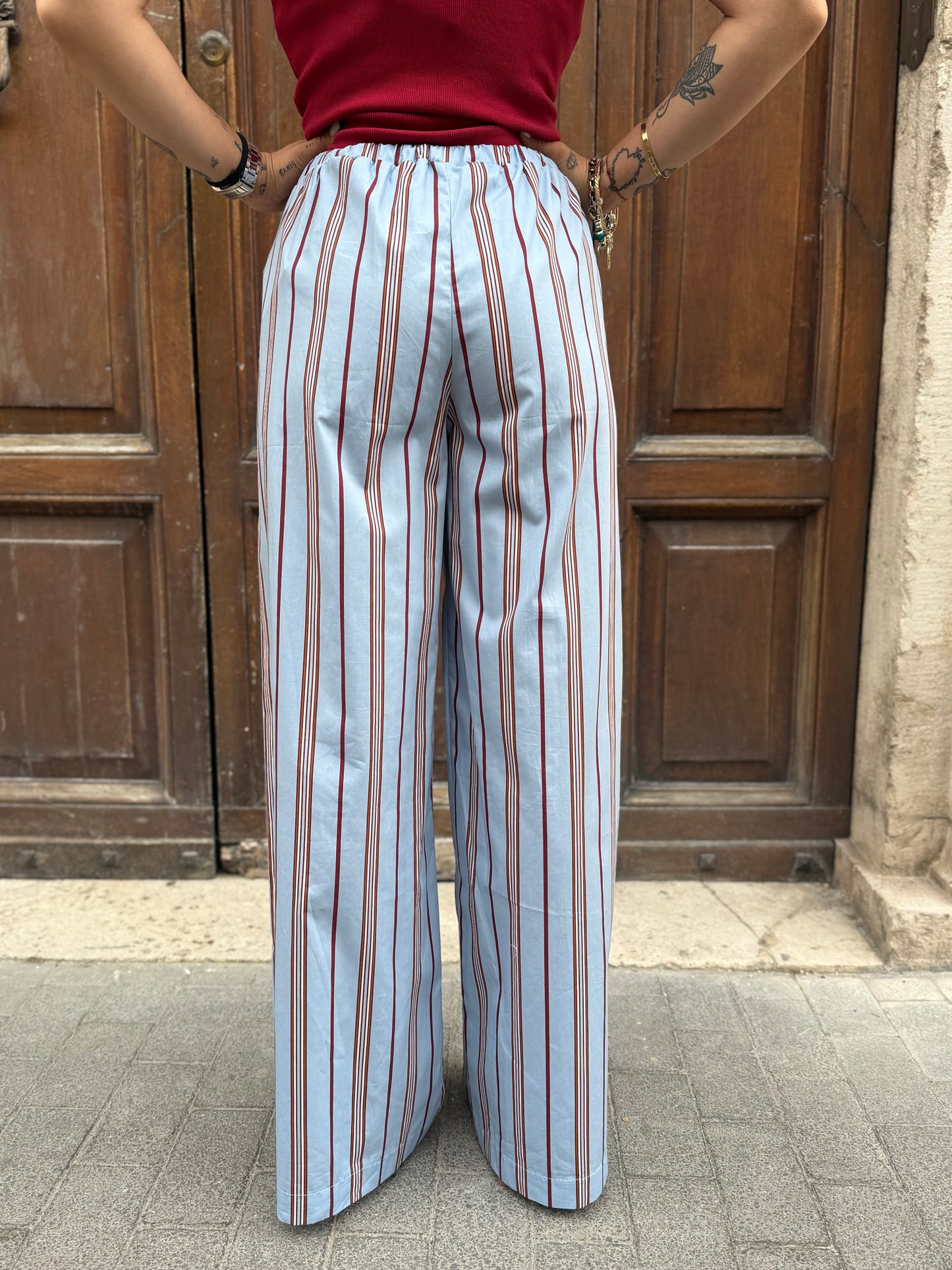 Tensione in Pantalone a righe celeste/india