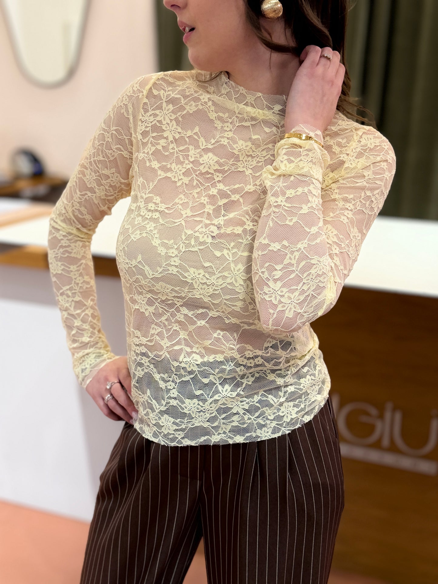 Haveone maglia pizzo GIALLO PASTELLO