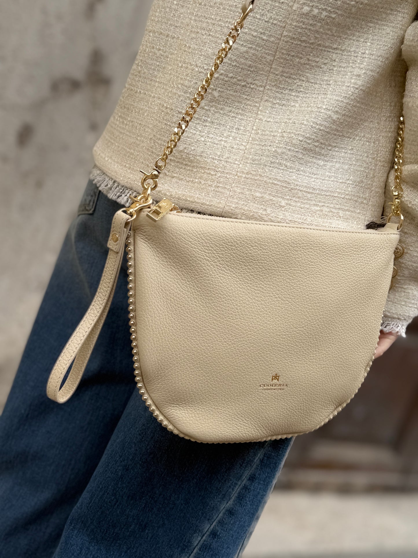 Cuoieria Fiorentina EMMA BOHO small Pouch con borchie PROSECCO