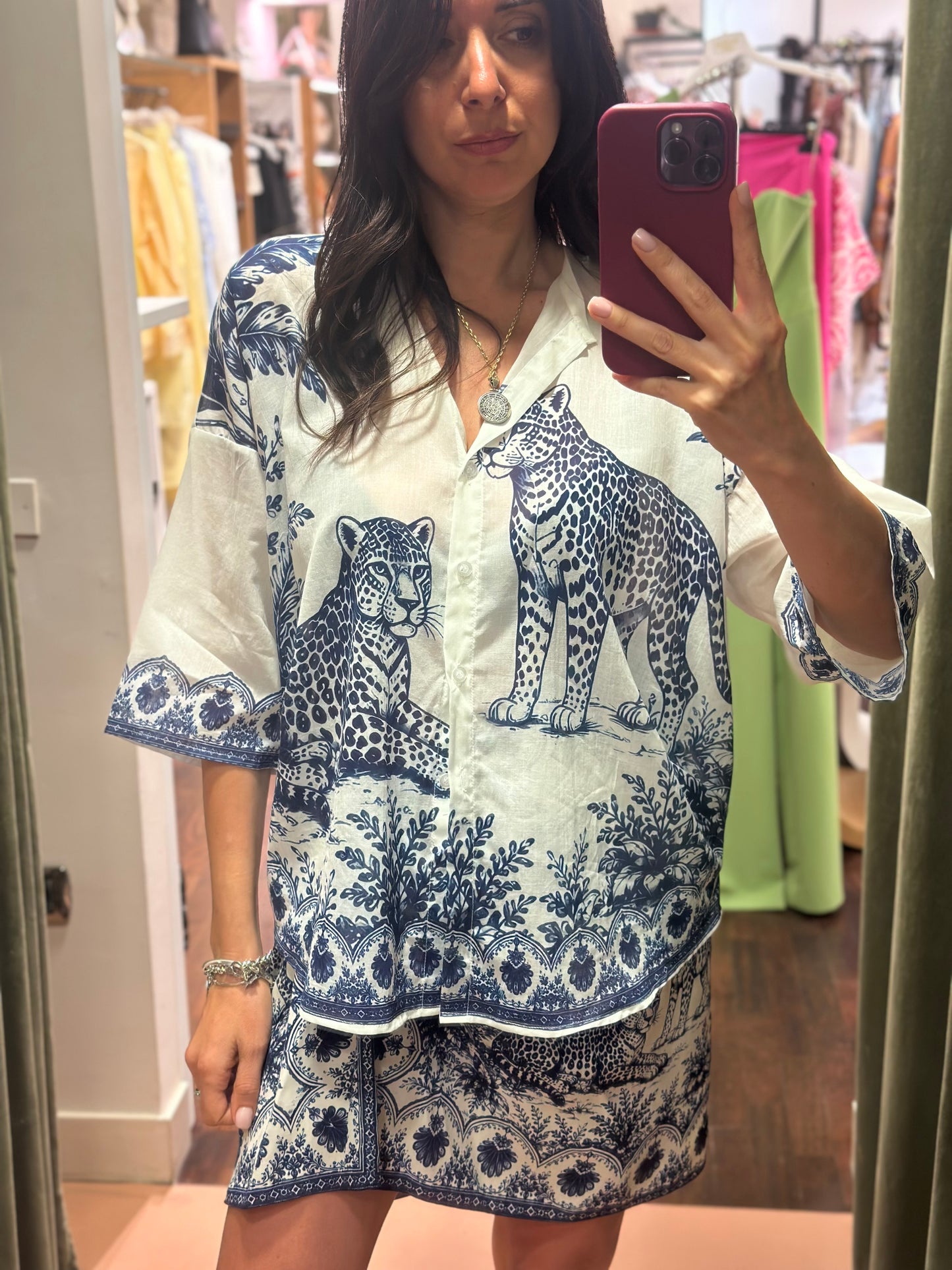 Tensione in Camicia stampa Leopard Blu/bianco
