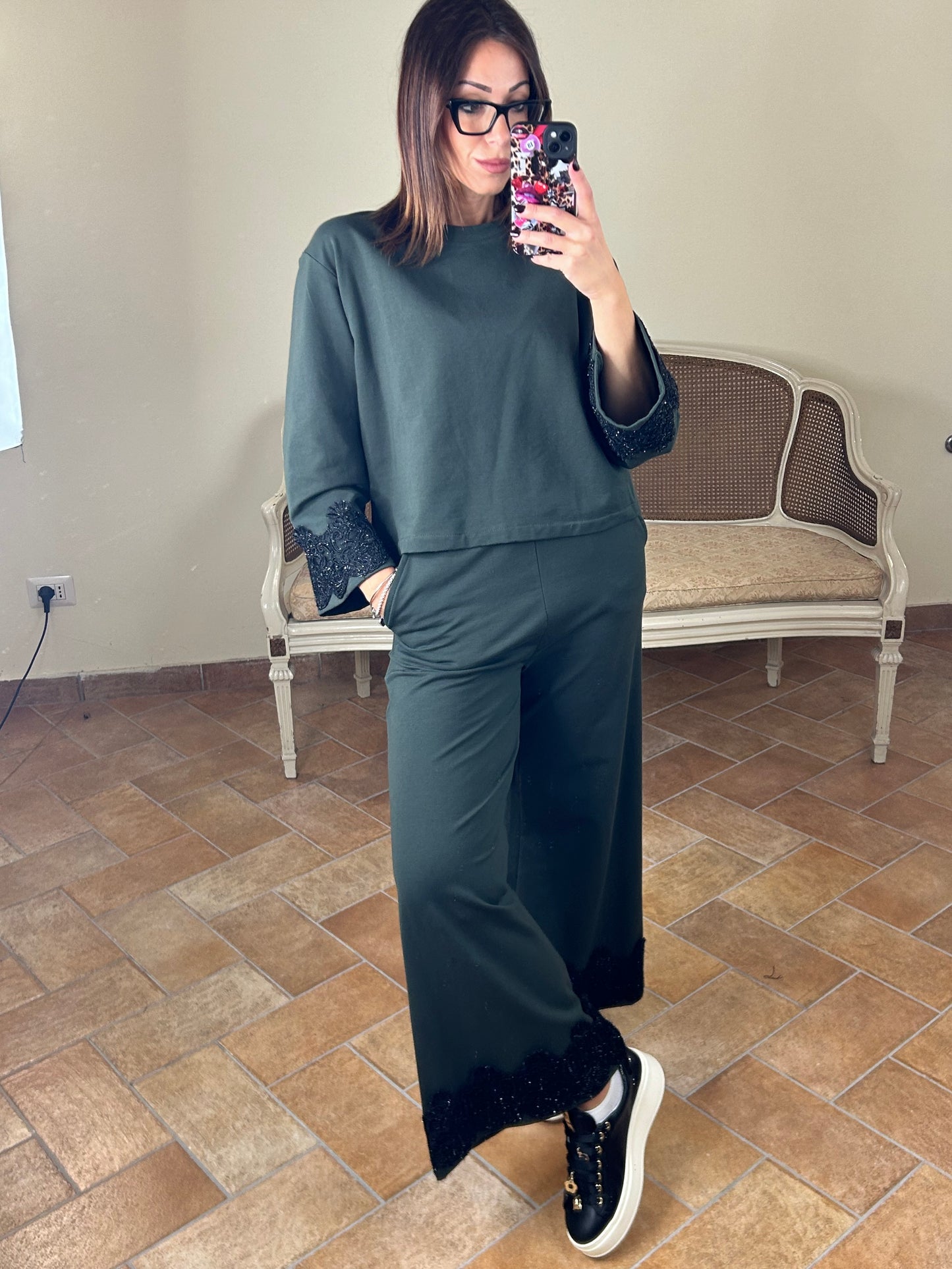 D'Elle felpa con manica decoro