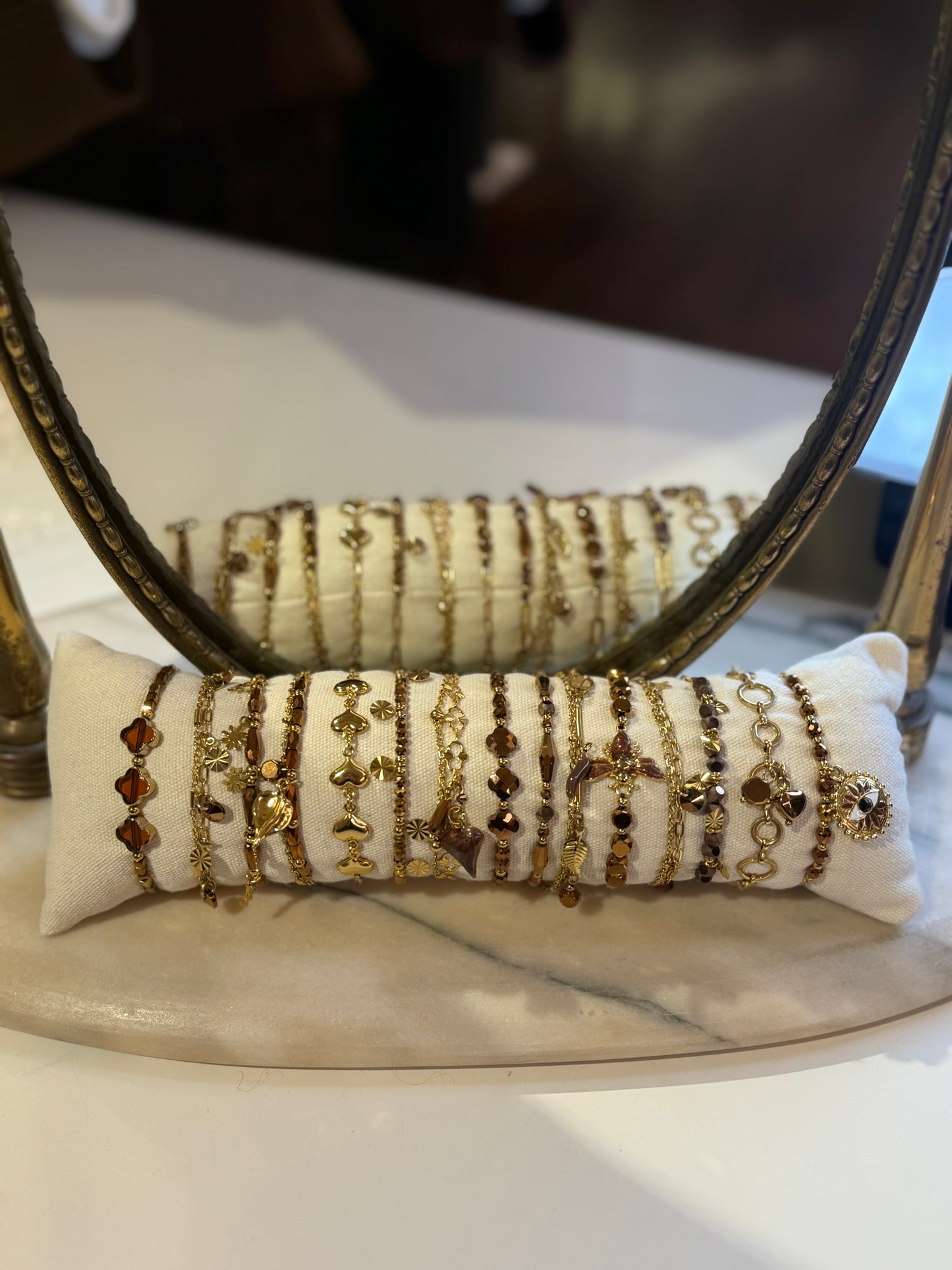 Bracciali ORO con perle geometriche in RAME e charm