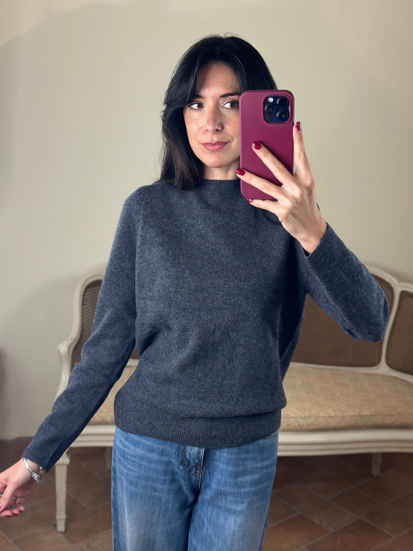 Maglia mezzo collo ANNA misto cachemire ANTRACITE