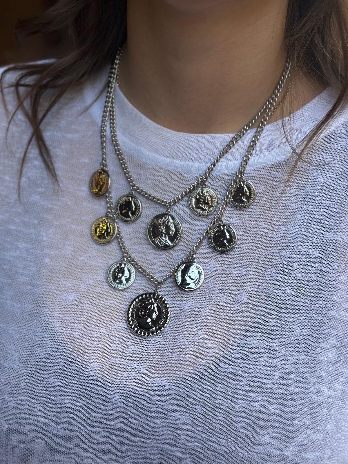 Collana doppia con monete ARGENTO