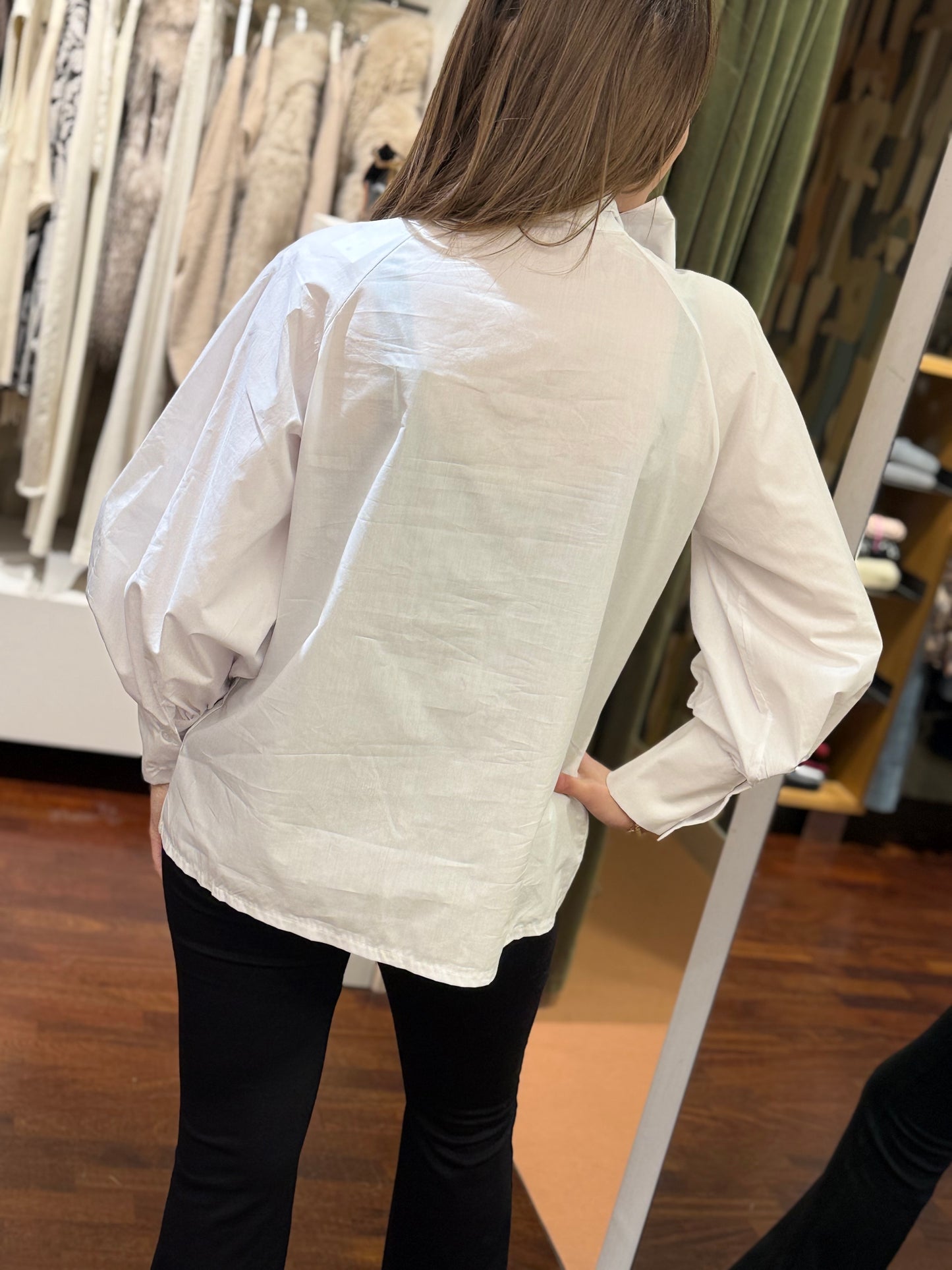 Camicia in popeline BIANCA con fiocco