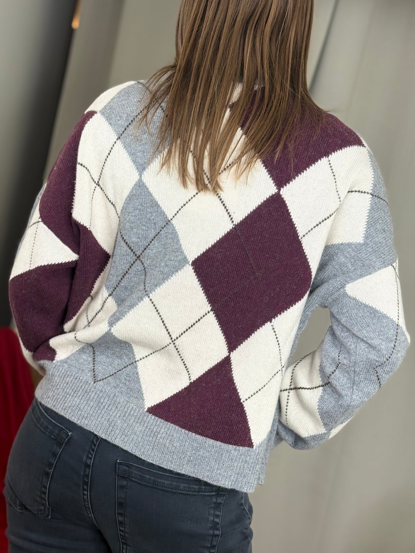 Tensione In maglia paricollo rombi GRIGIO/BURRO/BORDO
