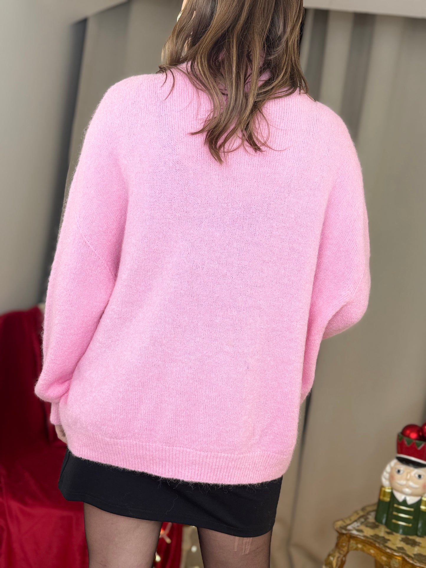 Maglia collo rialzato in baby alpaca ROSA