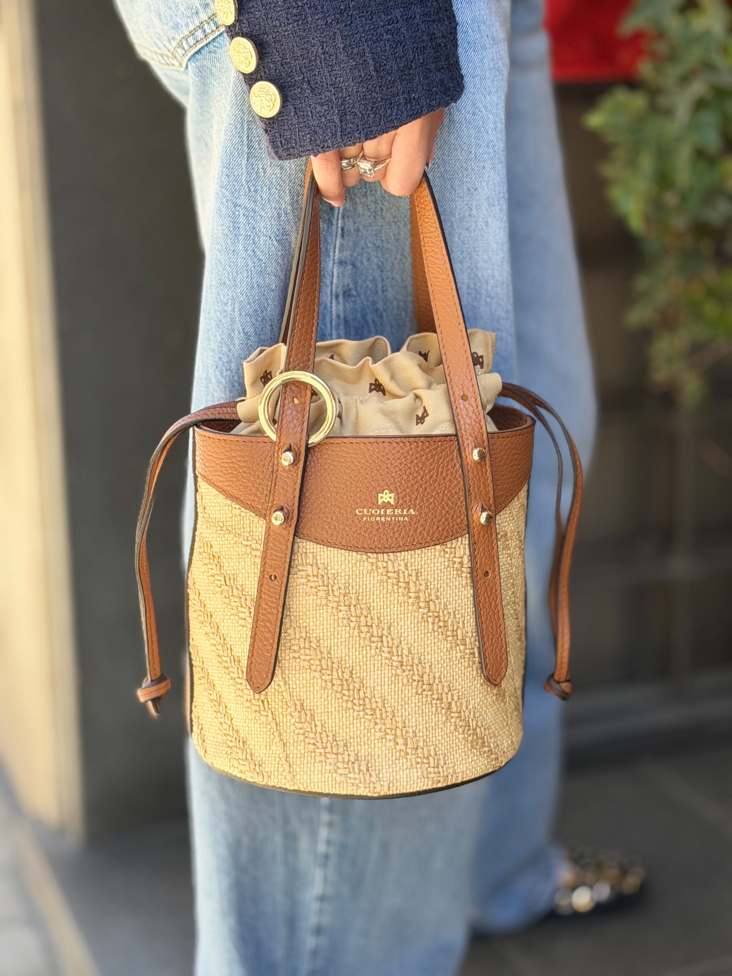 Cuoierie Fiorentina Amber small bucket spiga CARAMEL