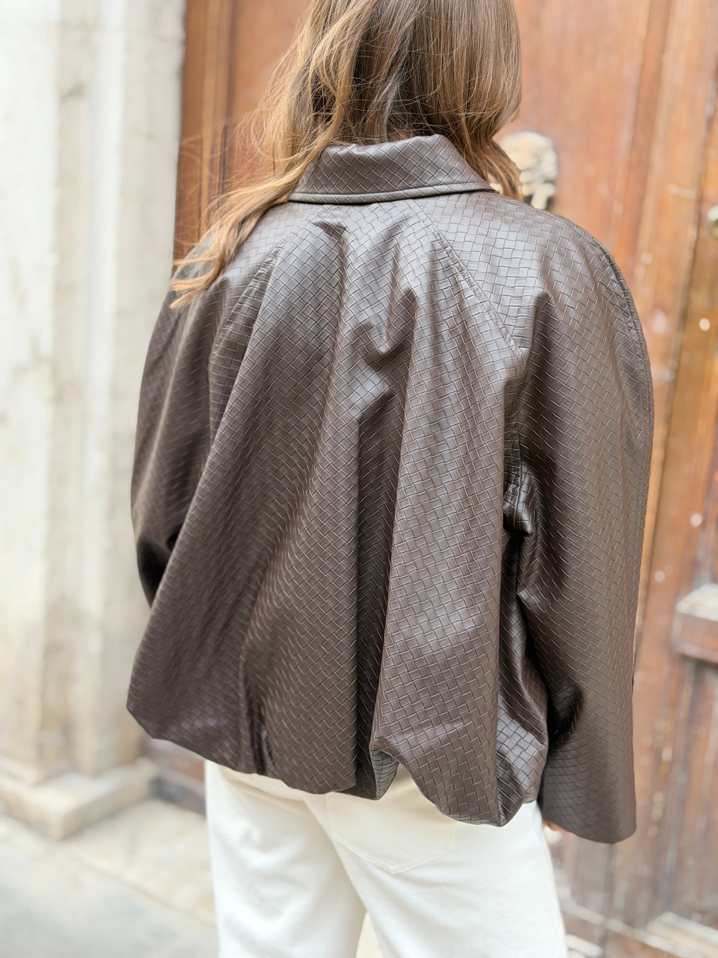 Tensione in Giacca in ecopelle intrecciata MORO