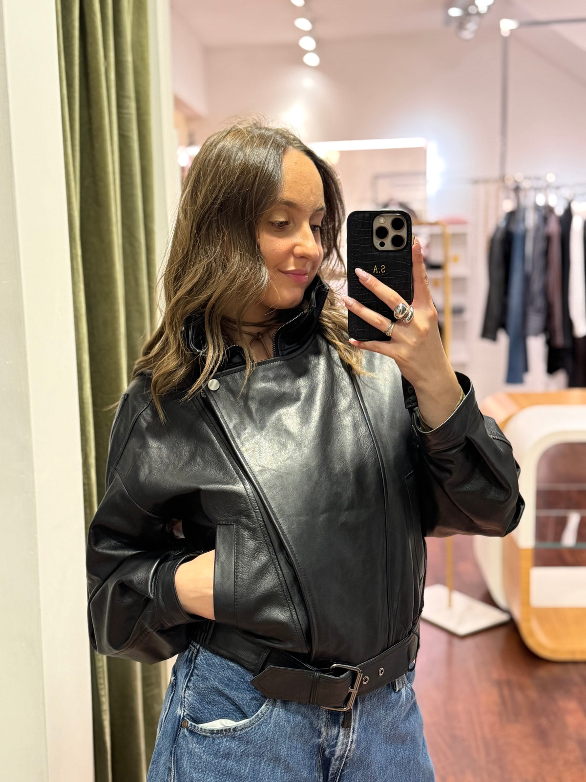Biker in vera pelle NERO