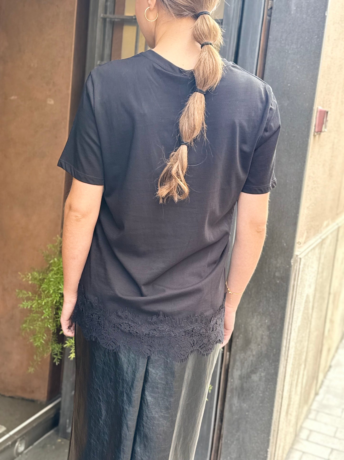 Tensione In T-shirt manica corta con pizzo NERO/NERO