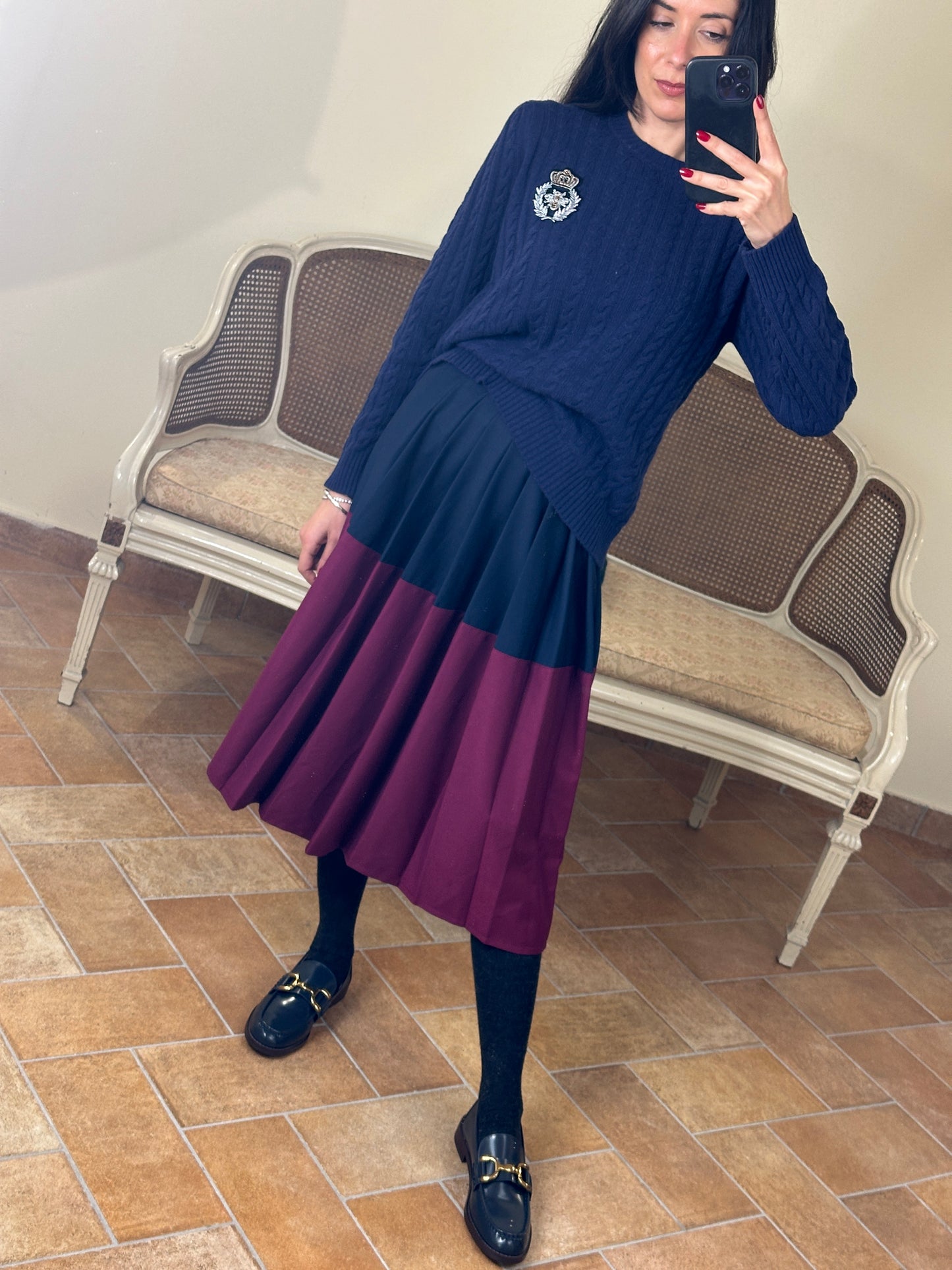 Tensione in Gonna plissè bicolor blu/bordeaux