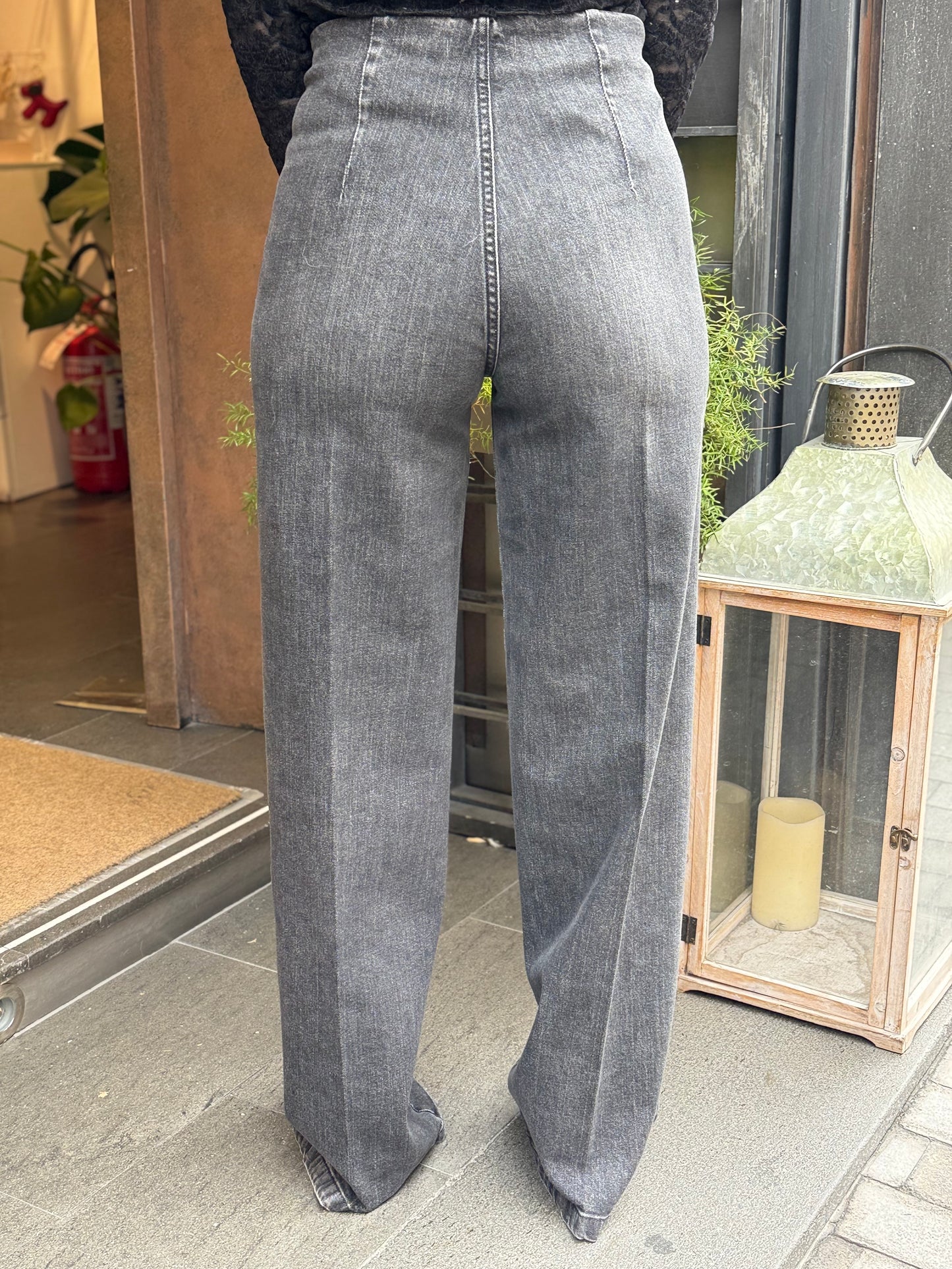 Tensione In Jeans denim NERO palazzo con taschini