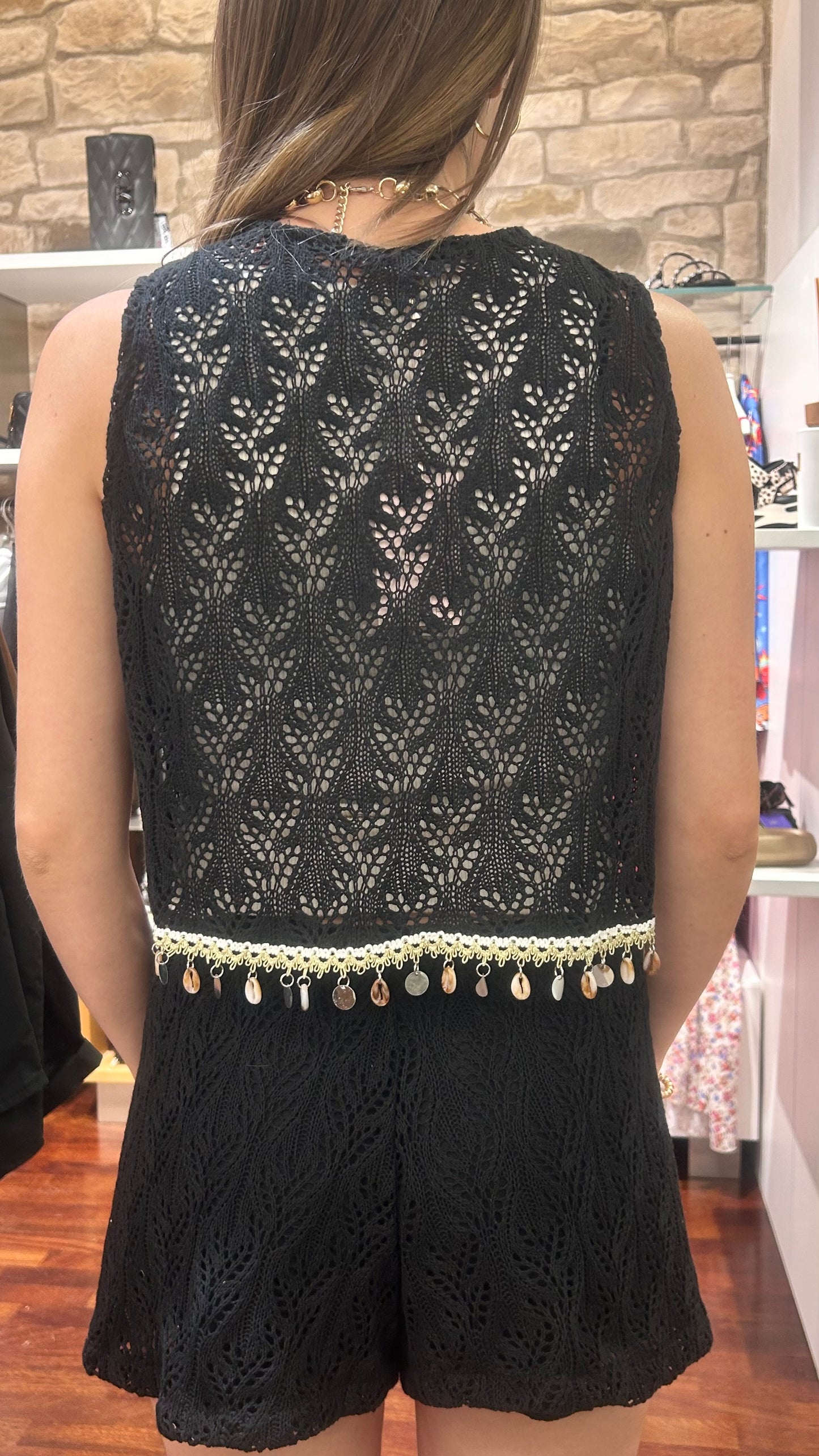 GILET pizzo e conchiglie NERO