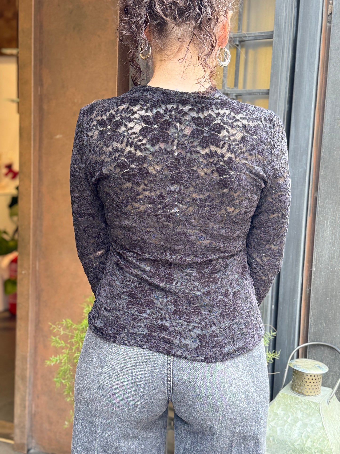 Cardigan pizzo in ciniglia NERO