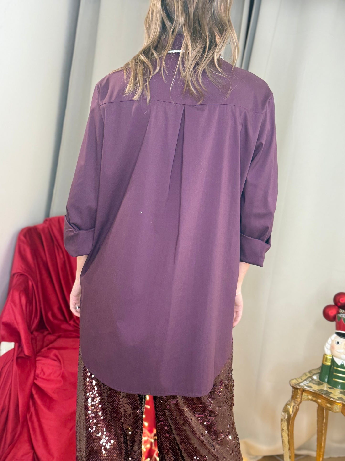 Camicia colletto profilato con micro strass BORDEAUX