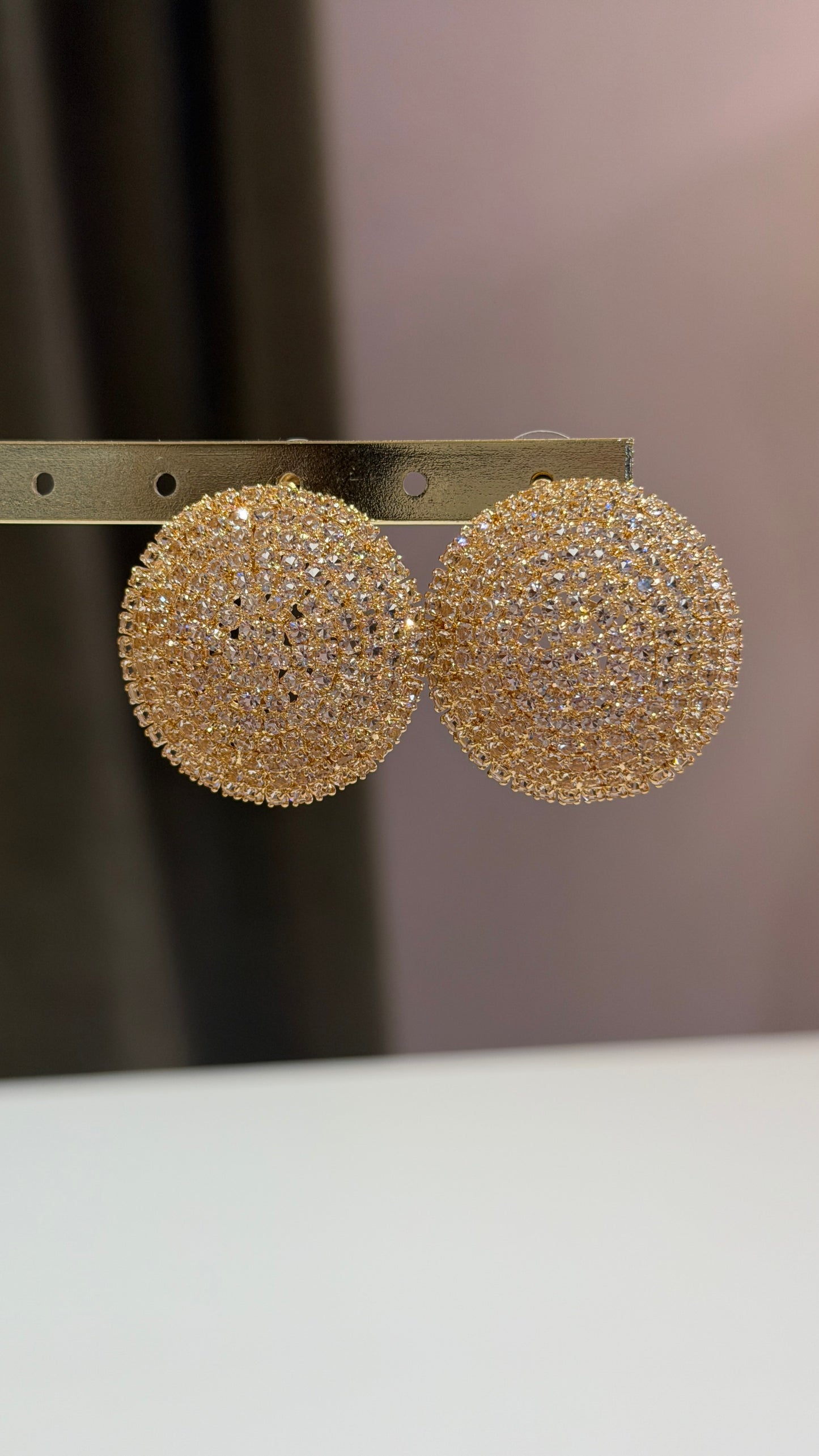 Orecchini bottoni strass Oro