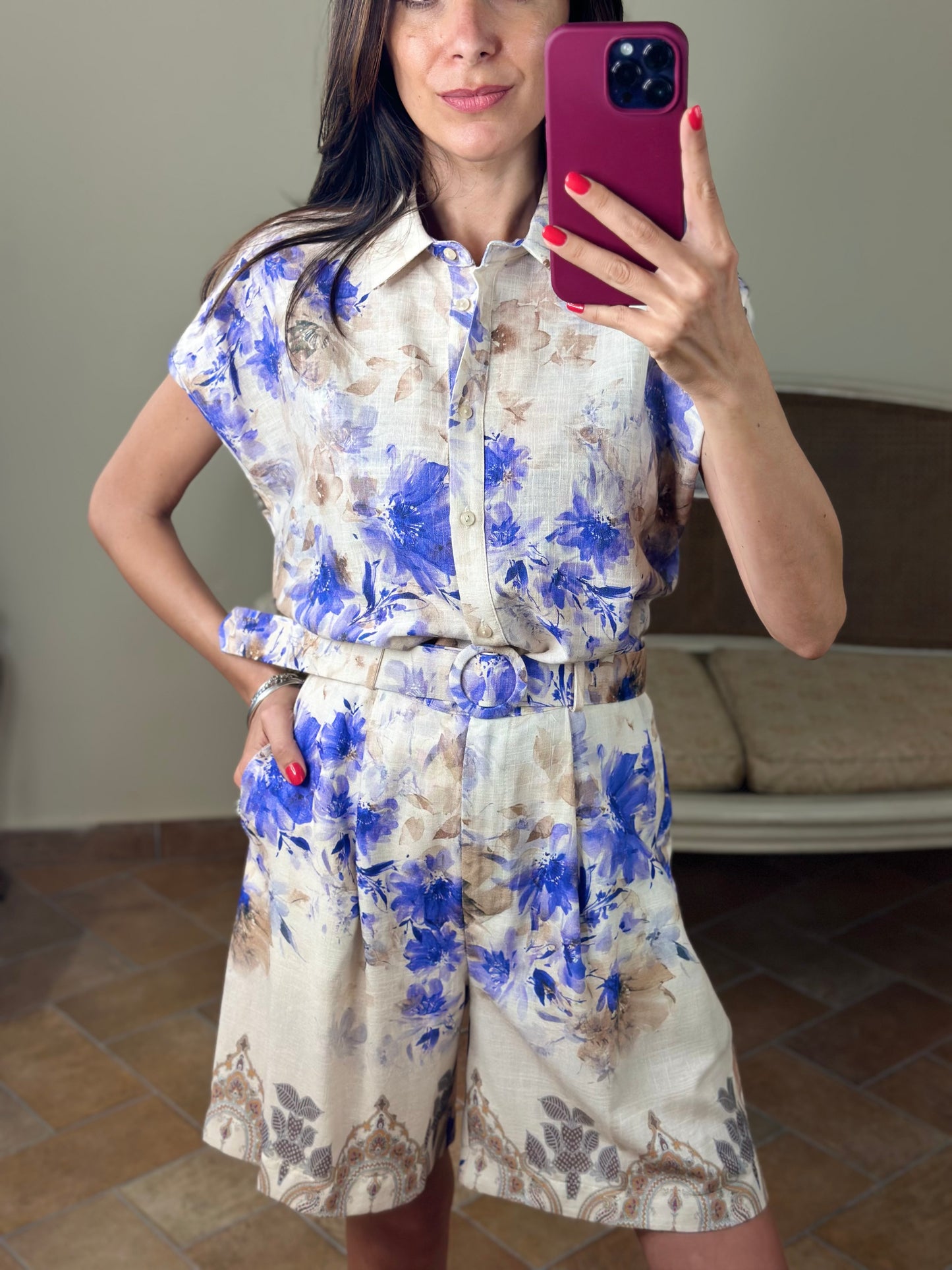 Tensione In Camicia giromanica FLOREALE burro/viola