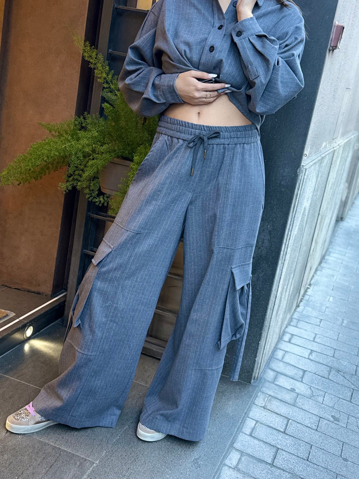 Tensione In Pantalone cargo gessato GRIGIO