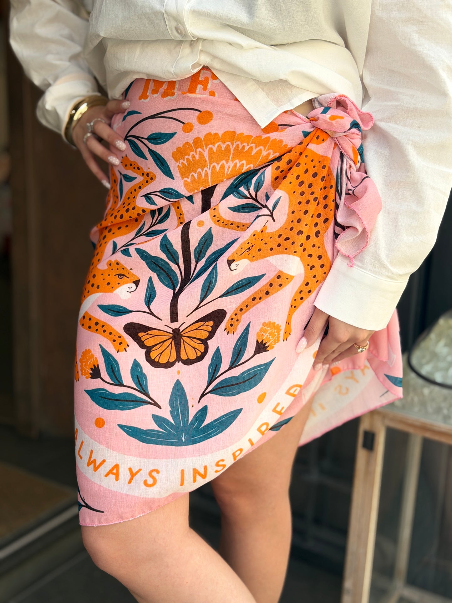 Gonna corta pareo ARANCIO/ROSA LEOPARDO