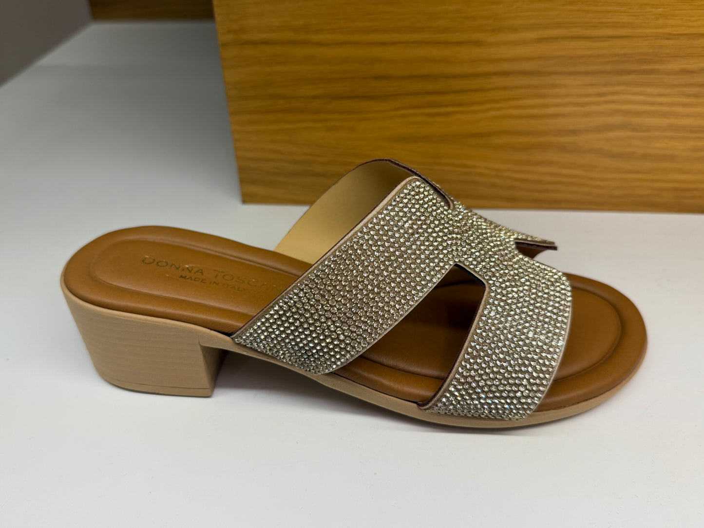Donna Toscana Ciabatta strass con tacco Platino