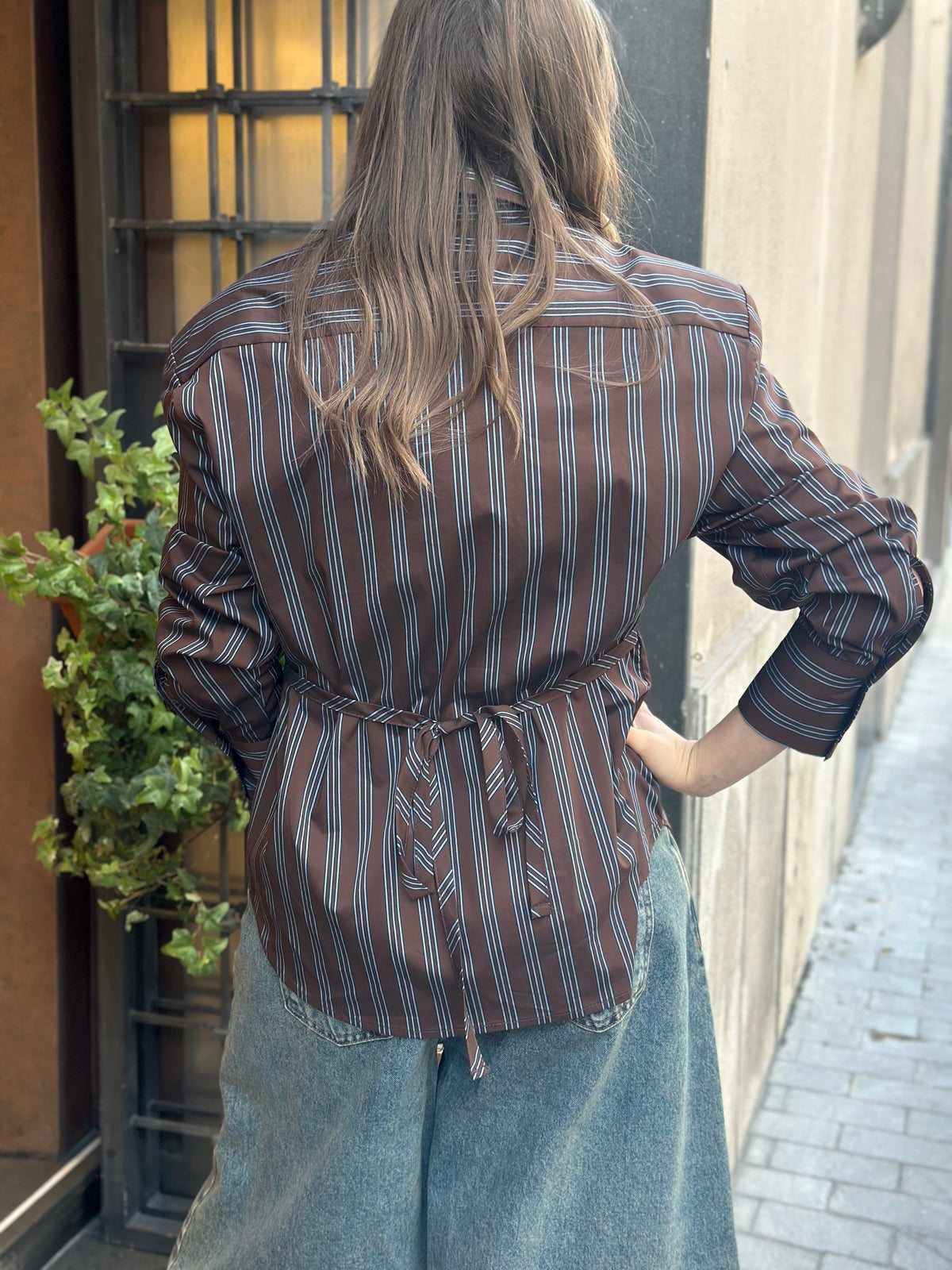Camicia spalla imbottita CAFFÈ/AZZURRO