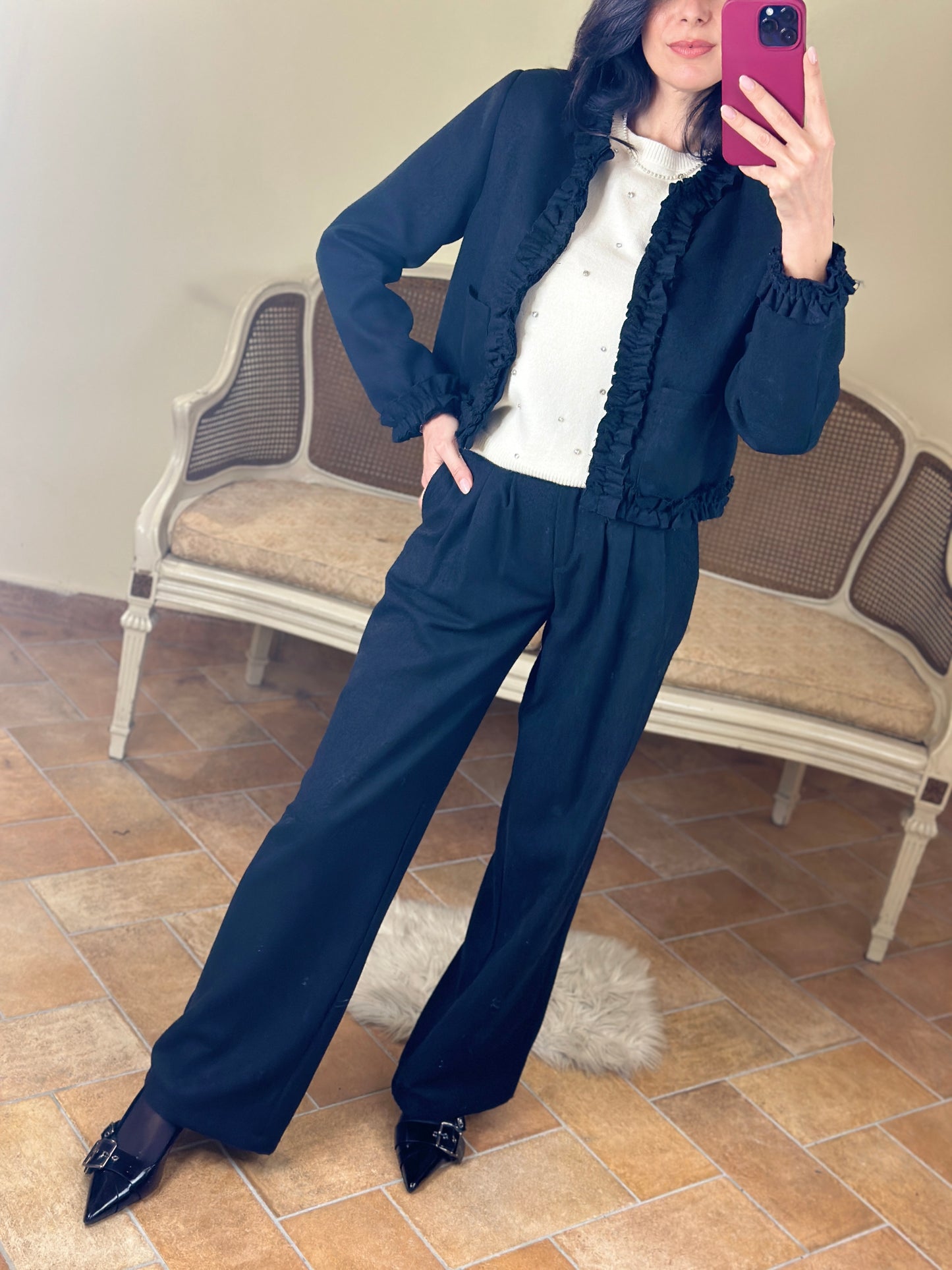 Eleh pantalone a palazzo nero con pence