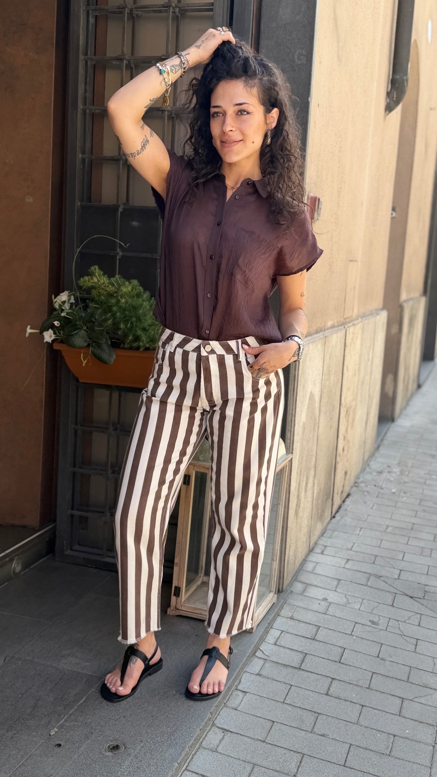 Tensione in Jeans a righe bianco/moro