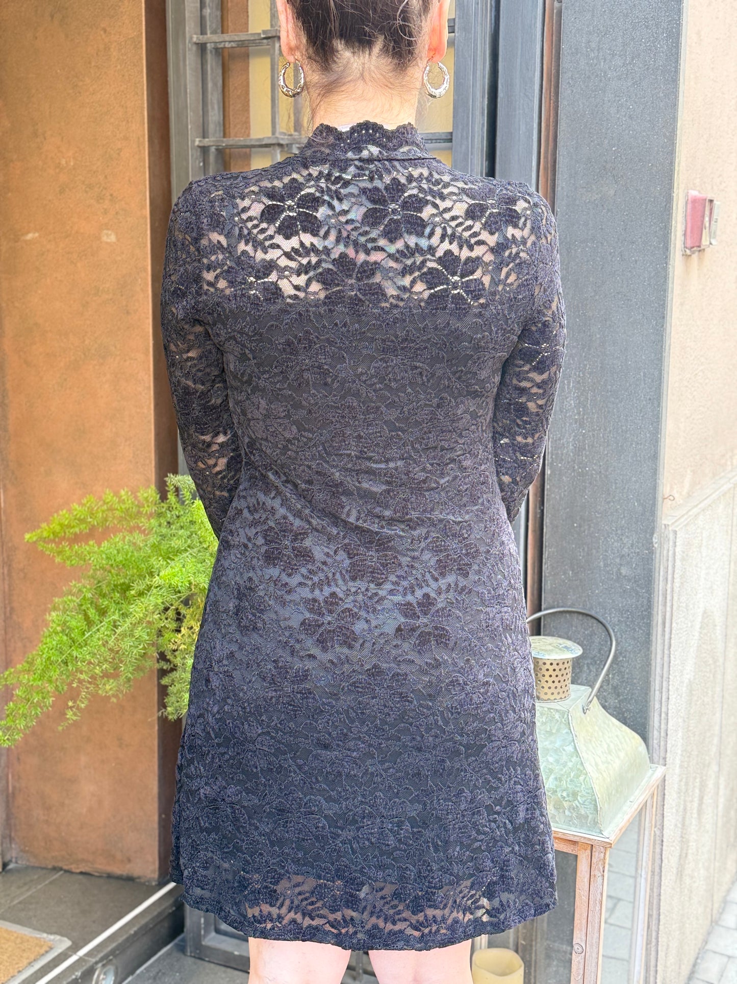 Abito midi pizzo in ciniglia NERO