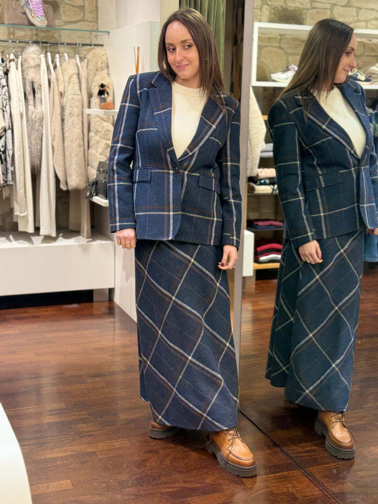 Tensione In Giacca check misto lana BLU