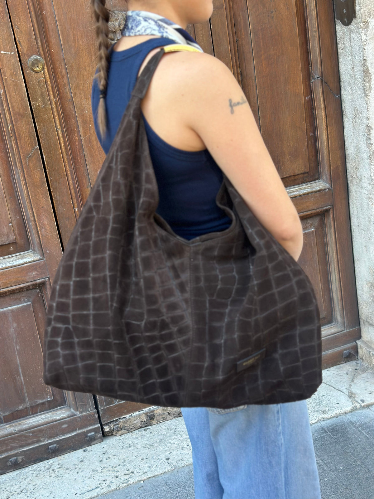 My Best Bag ELLISSE CROCO SUEDE DARK BROWN