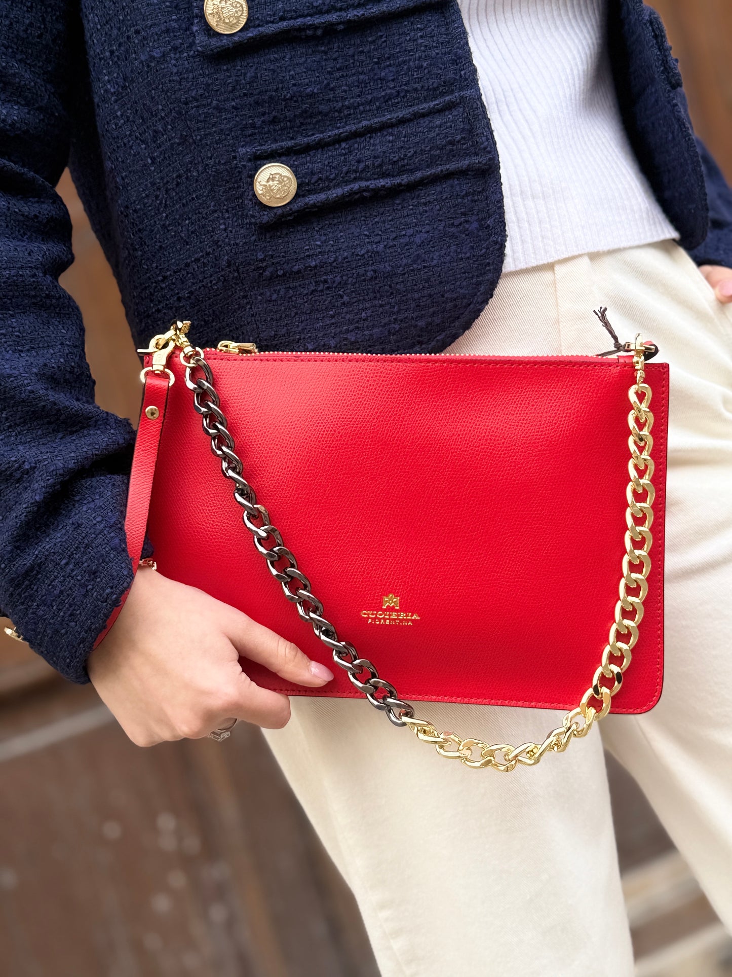 Cuoieria Fiorentina ALICE Pochette media con bracciale TOMATO