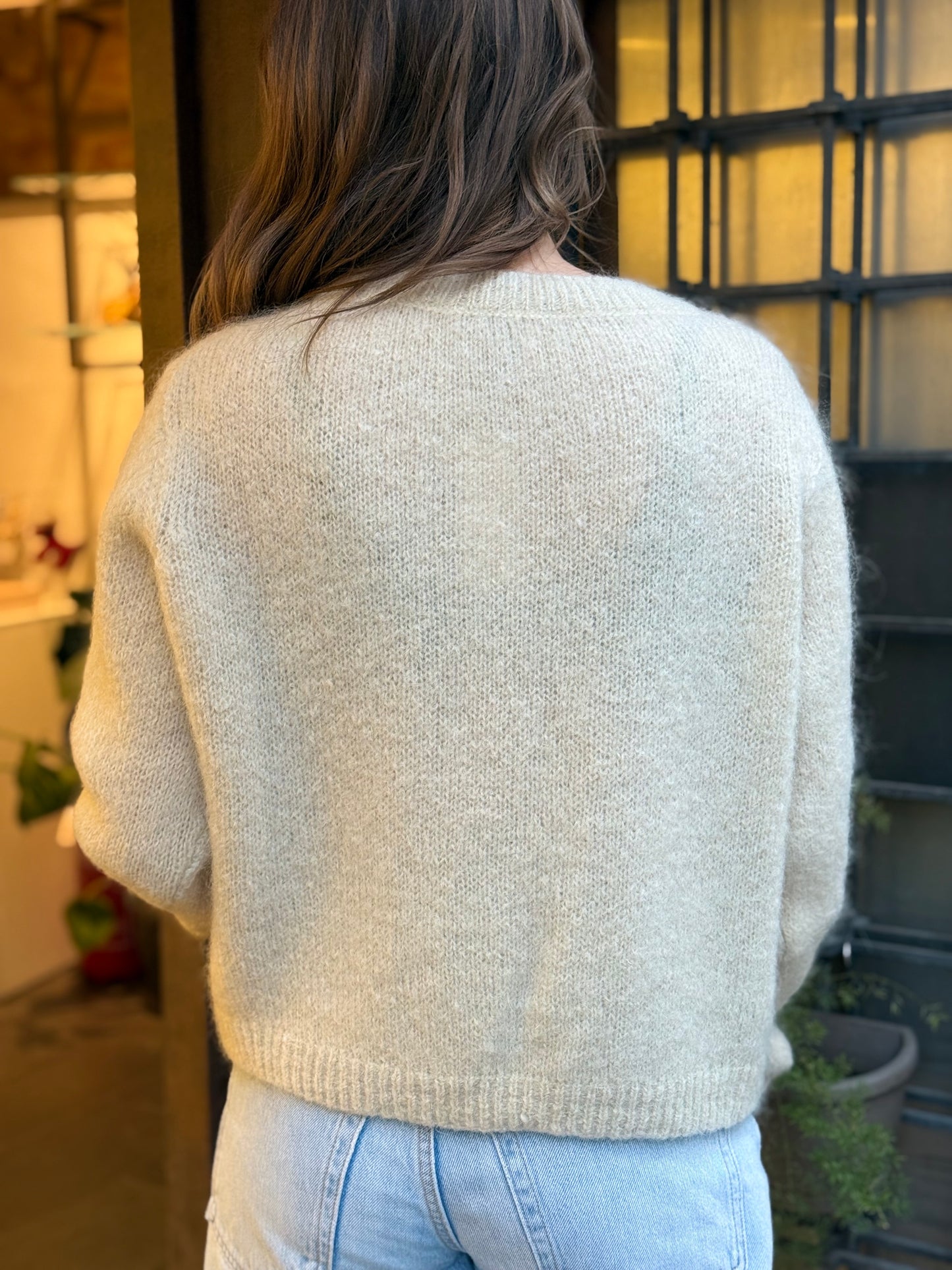 Cardigan DENISE paricollo con bottoni gioiello oro BURRO