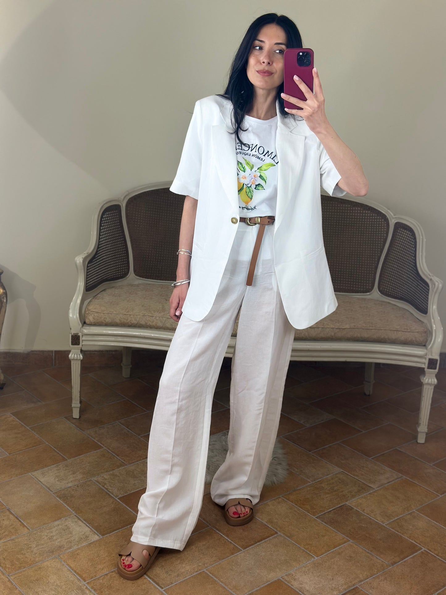 Tensione in Pantalone BIANCO in lino e viscosa