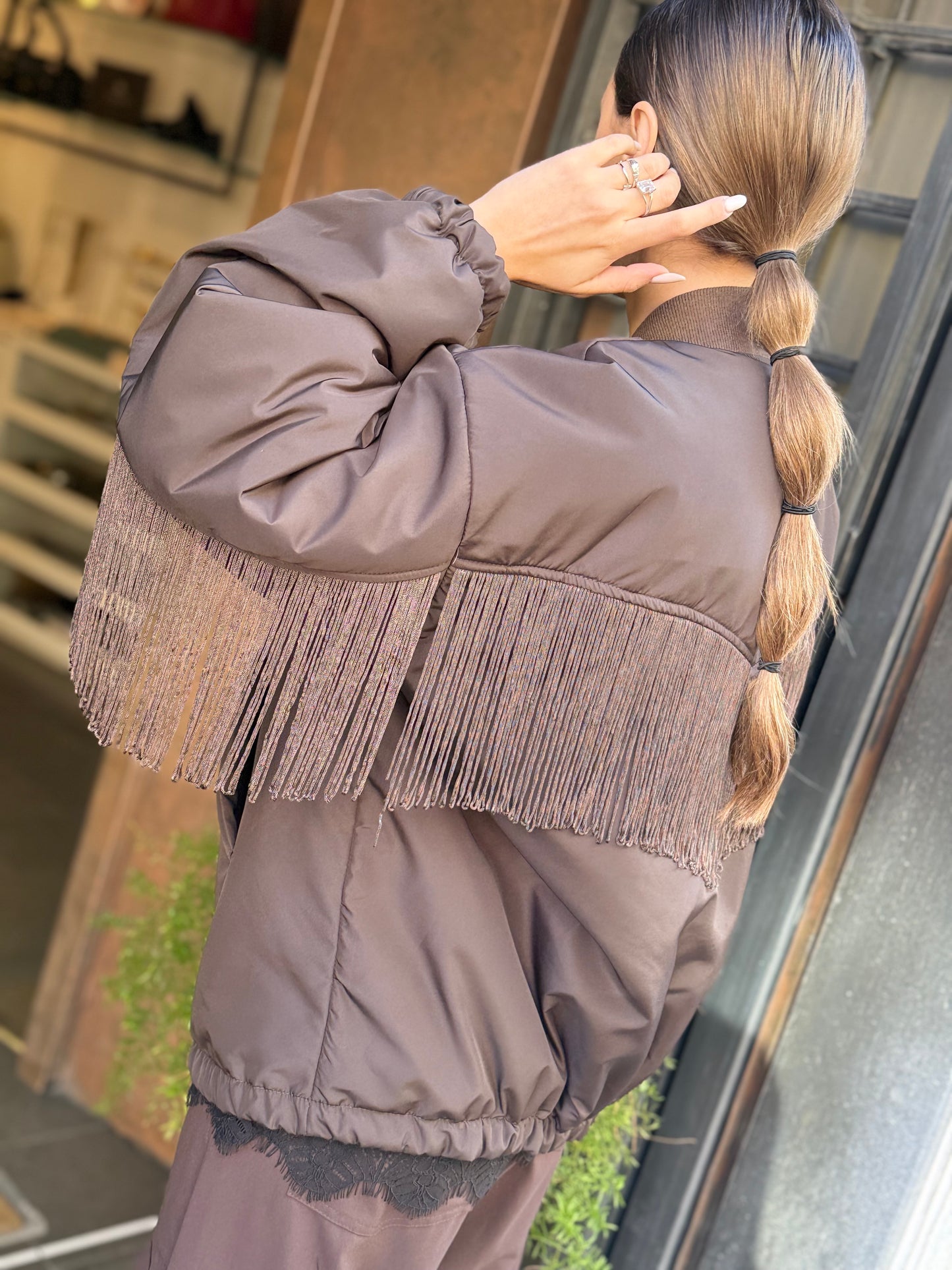 Tensione In Bomber con frange MORO