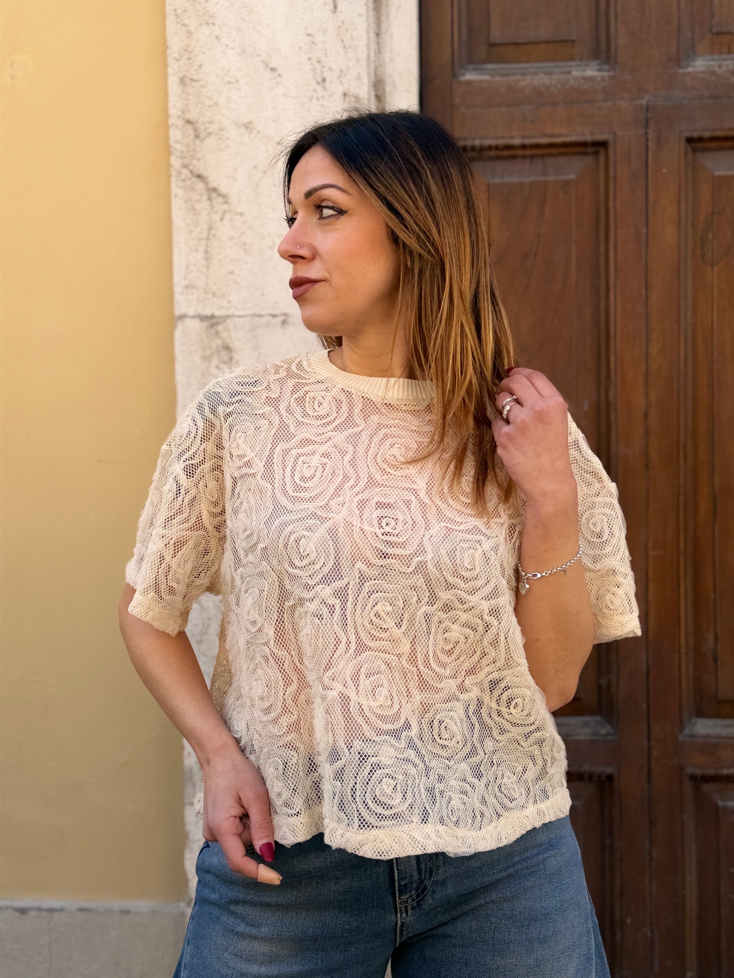 Haveone T-shirt in pizzo BURRO