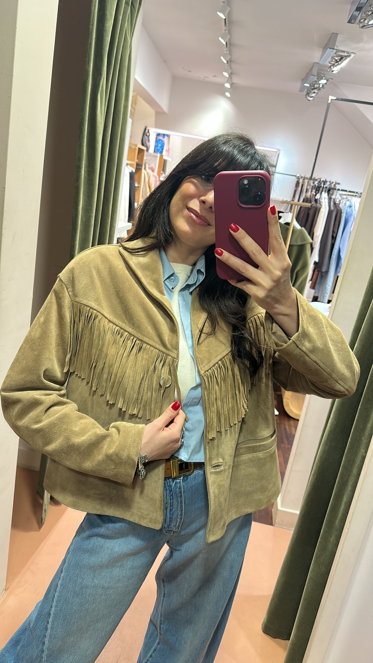 Giacca frange in crosta Camel