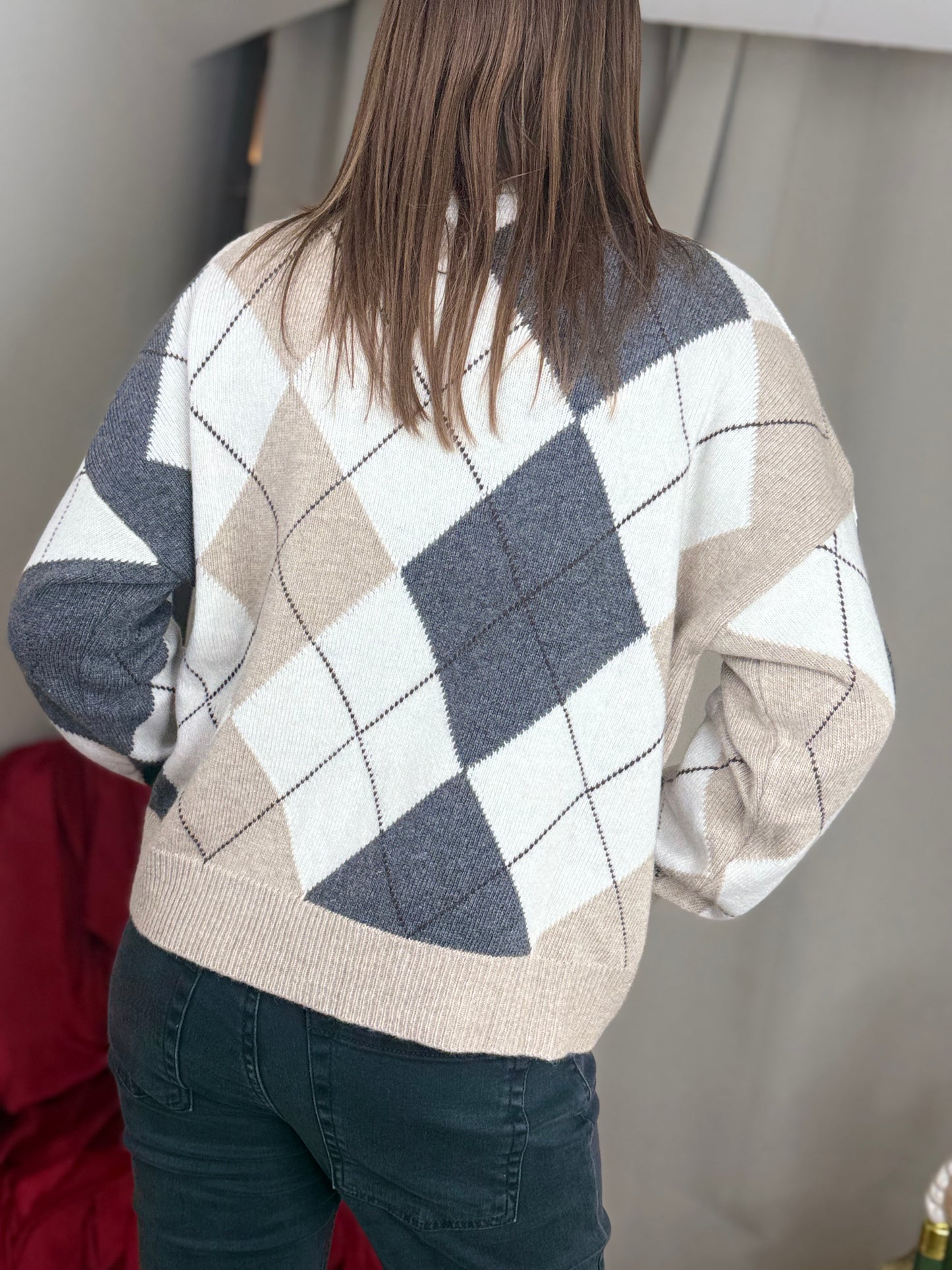 Tensione In maglia paricollo rombi CASHA/PANNA/ANTRACITE