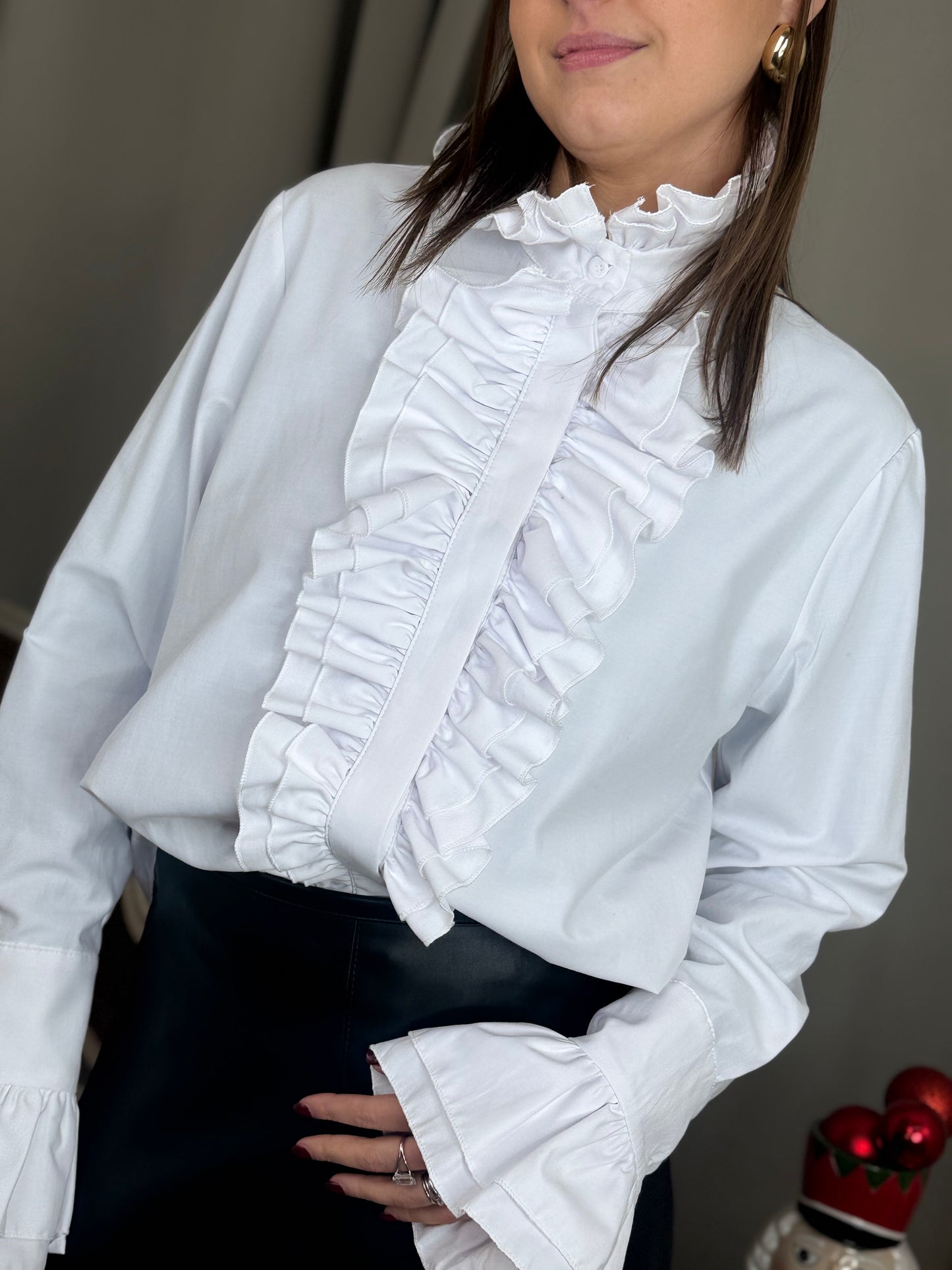 Tensione In camicia popeline con rouches BIANCO