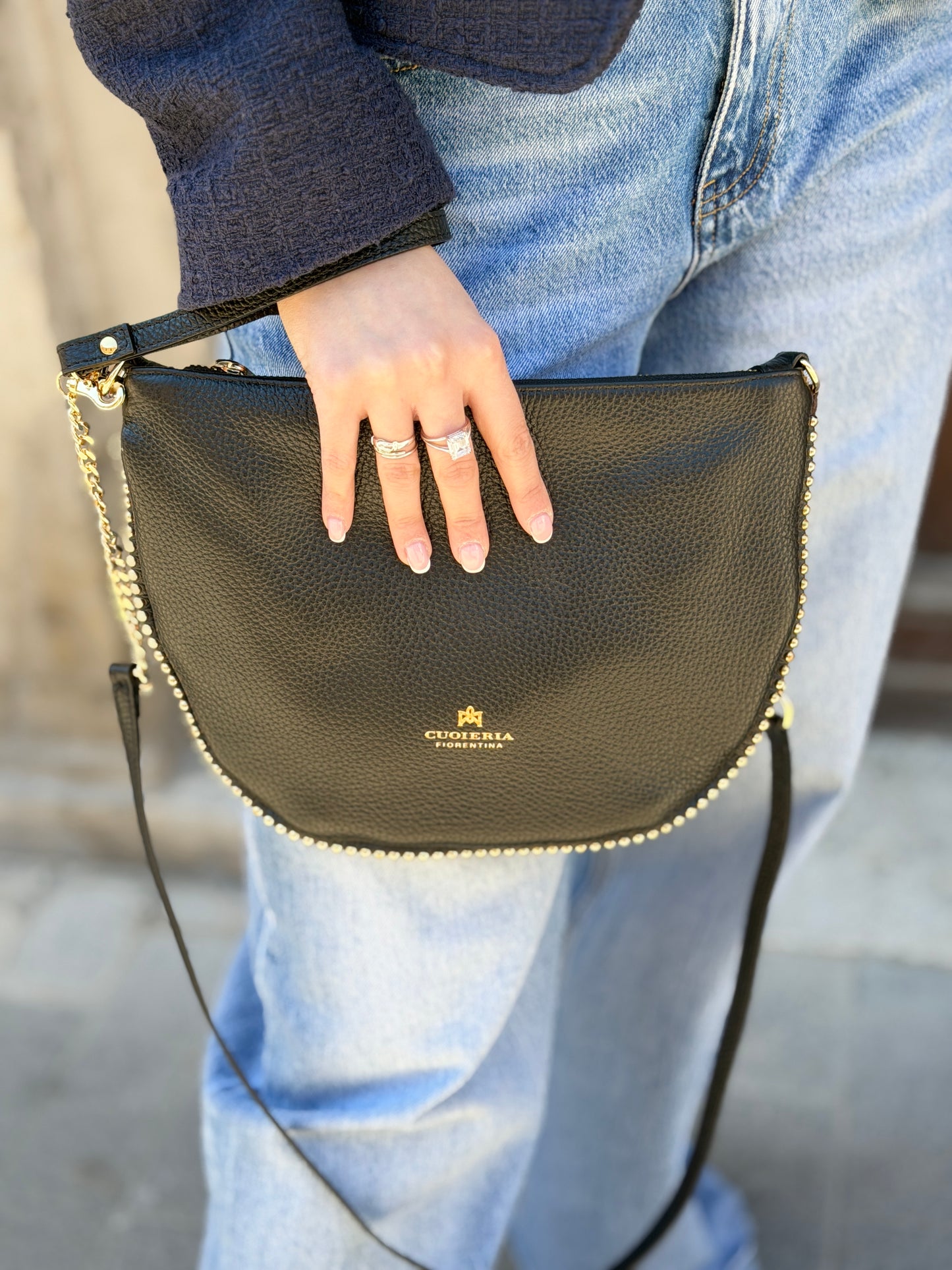 Cuoieria Fiorentina EMMA BOHO small Pouch con borchie NERA