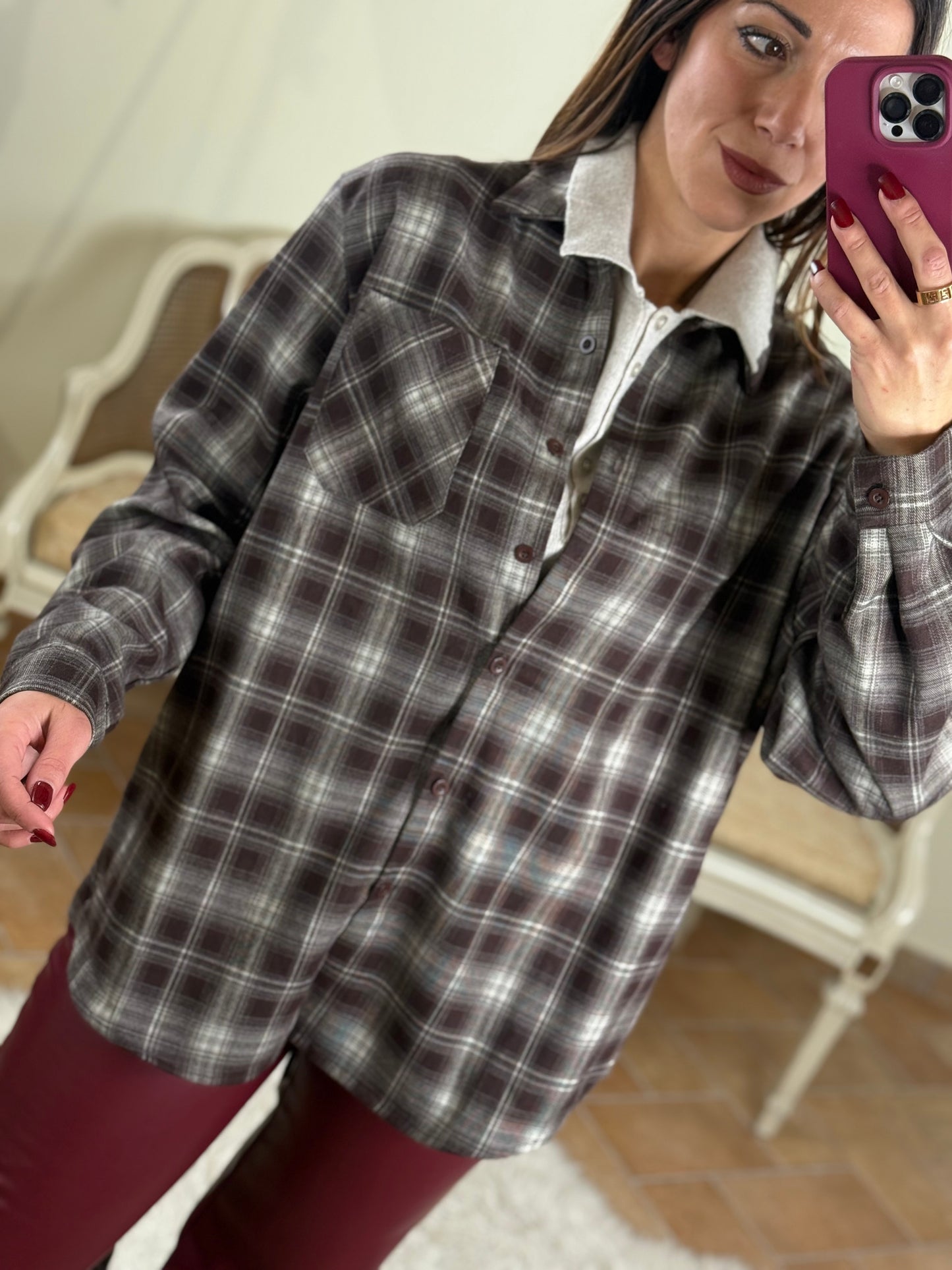 Camicia NINA quadri con fusciacca MORO/PANNA