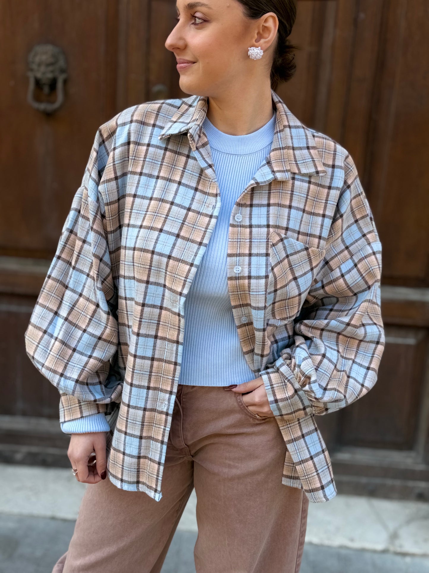 Camicia quadro pastello CIPRIA/ POLVERE